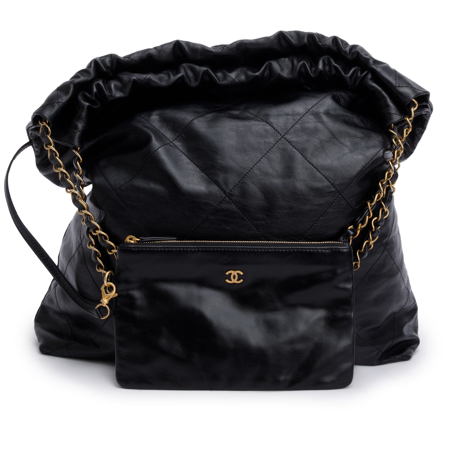 Chanel Shiny 22 Hobo Leather Calfskin Black Travel Bag 3