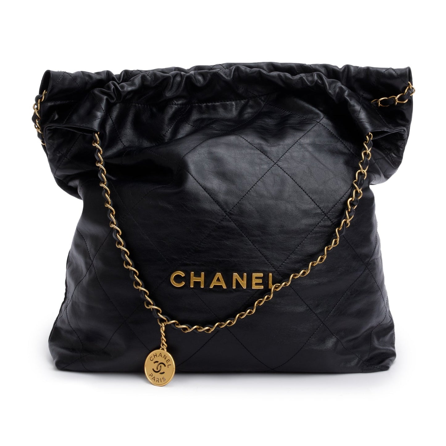 Chanel Shiny 22 Hobo Leather Calfskin Black Travel Bag 3