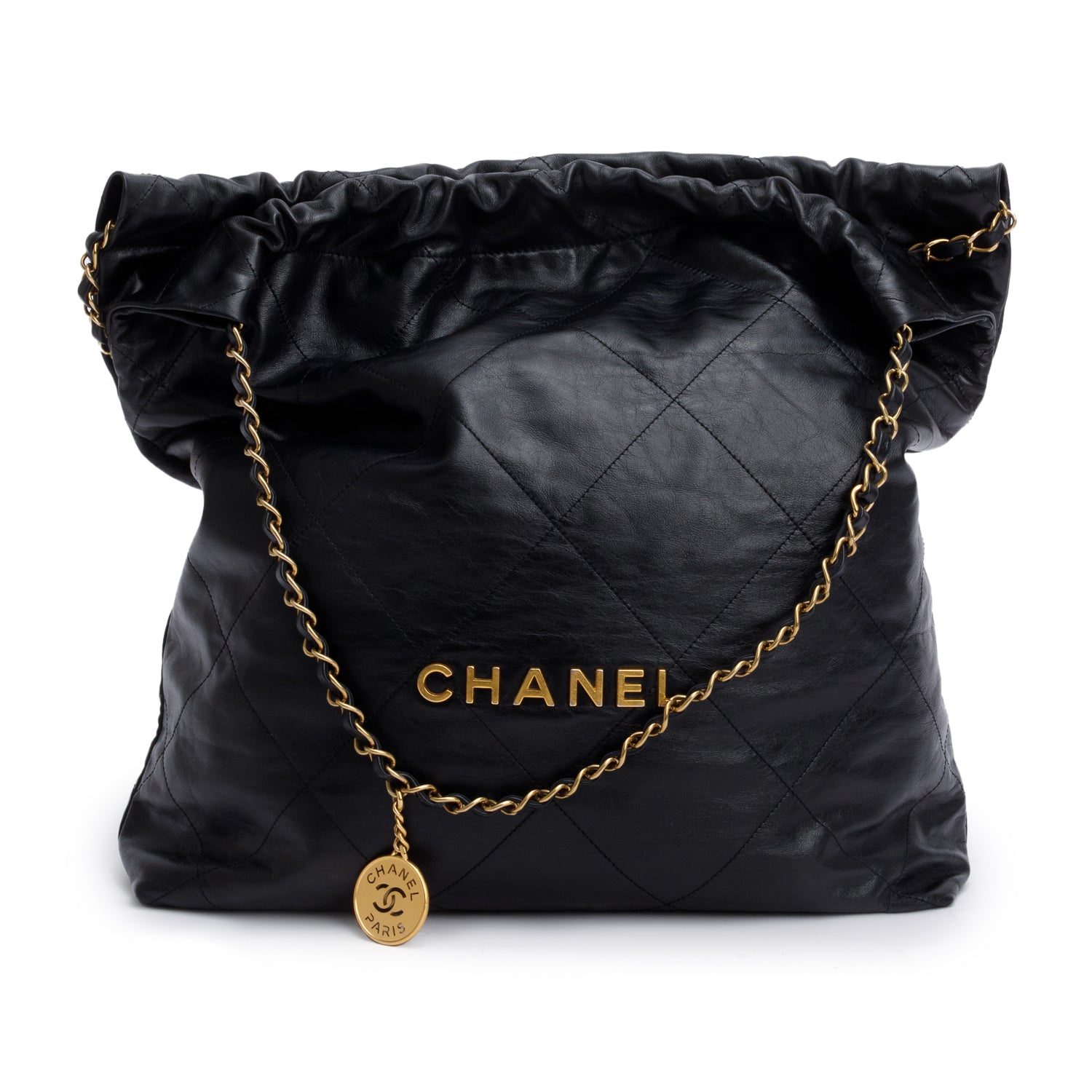 Chanel Shiny 22 Hobo Leather Calfskin Black Travel Bag 3