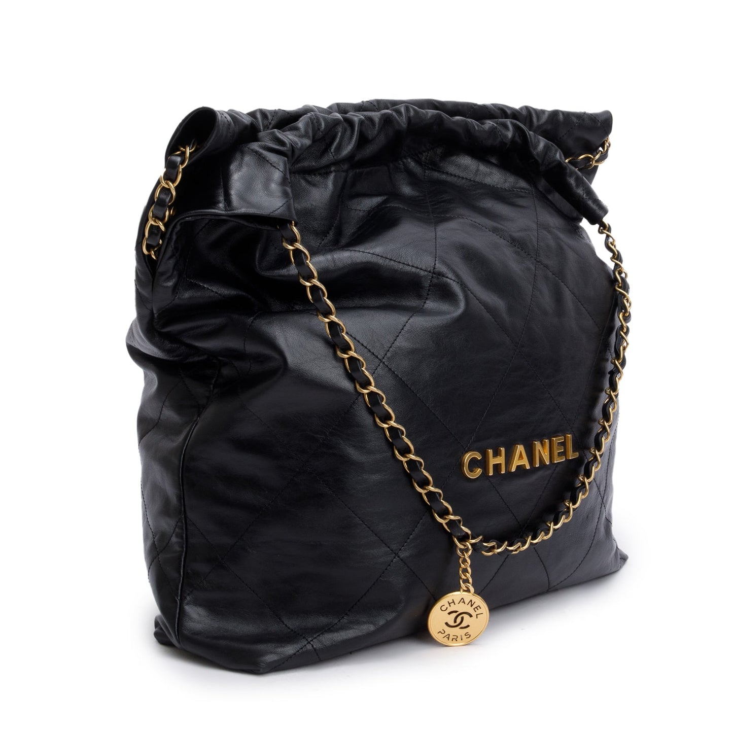 Chanel Shiny 22 Hobo Leather Calfskin Black Travel Bag 3