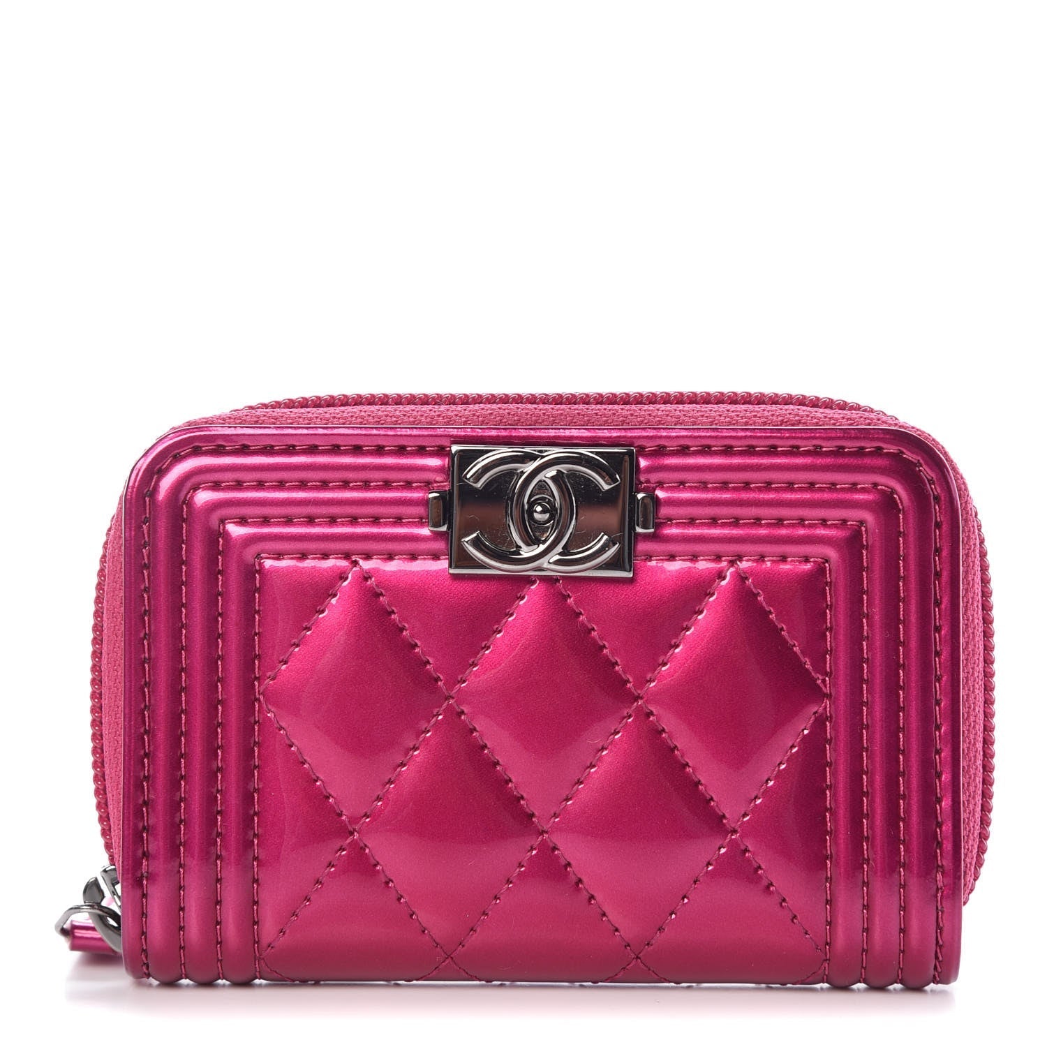 Chanel QUILTED ZIP AROUND BOY COIN PURSE Wallet Case