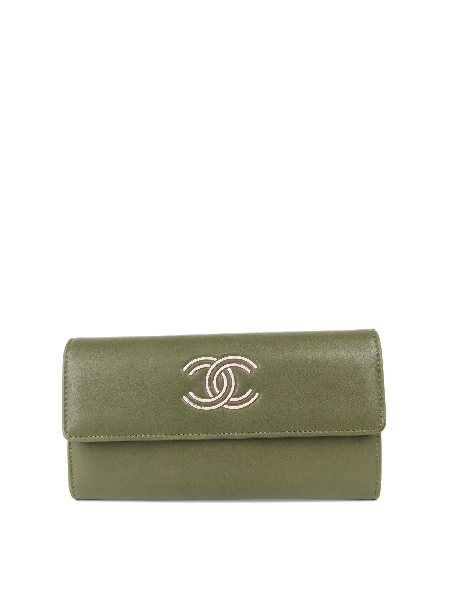 Chanel Olive Green CC Long Leather Wallet
