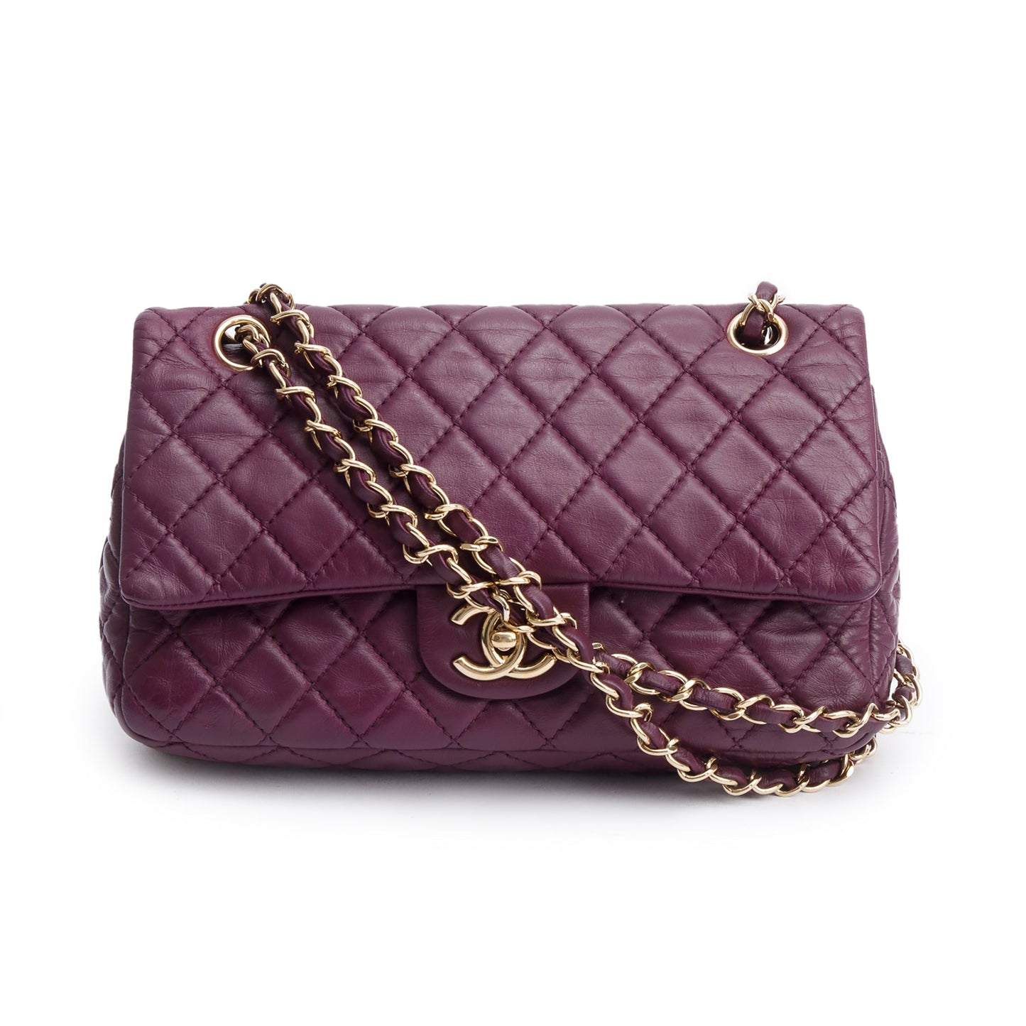 Chanel Purple Quilted Classic Double Flap Leather Calfskin Travel Bag