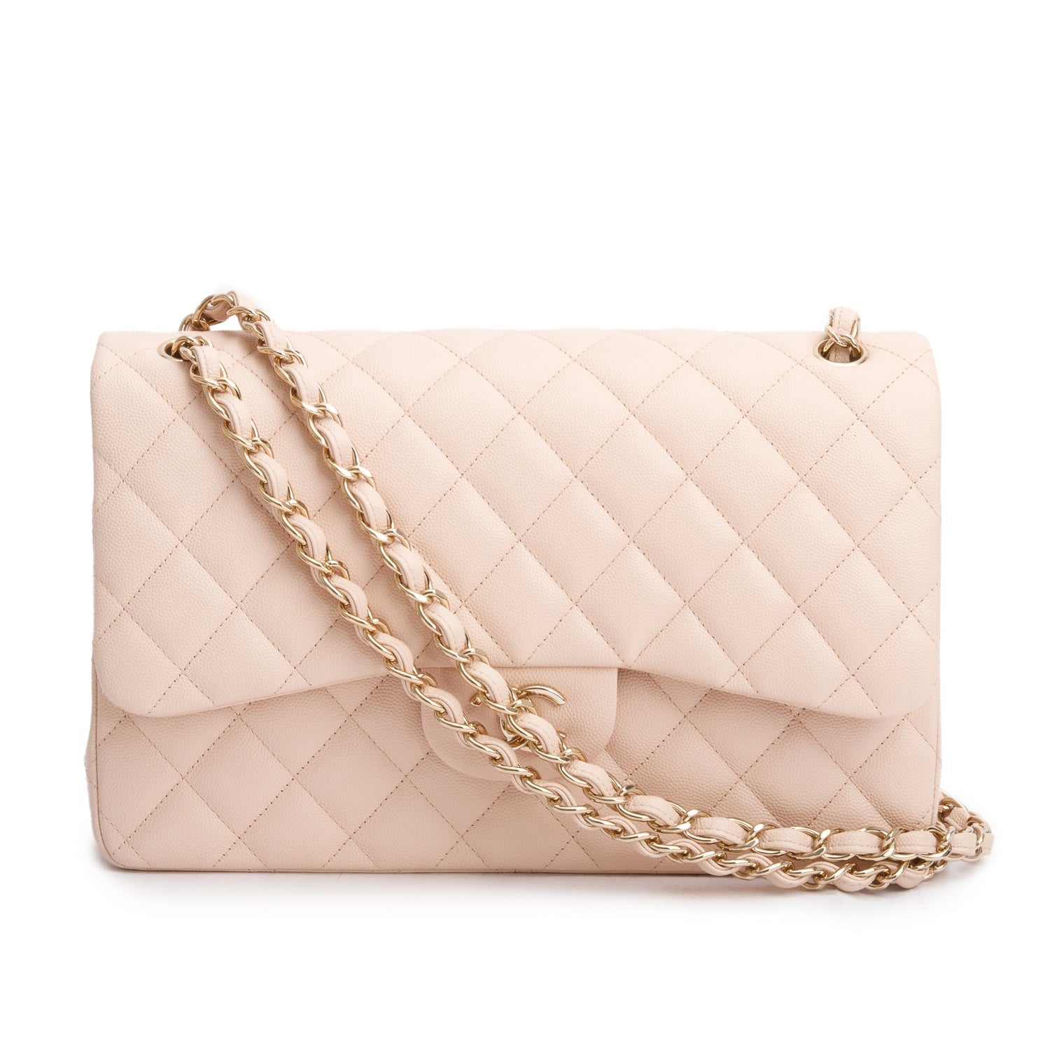 Chanel Quilted Caviar Classic Jumbo Double Leather Pink Travel Bag