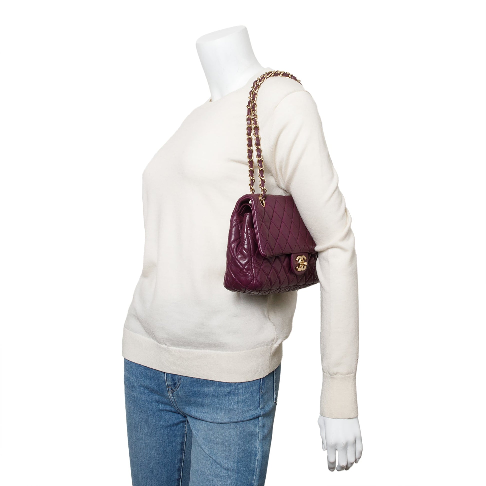 Chanel Purple Quilted Classic Double Flap Leather Calfskin Travel Bag