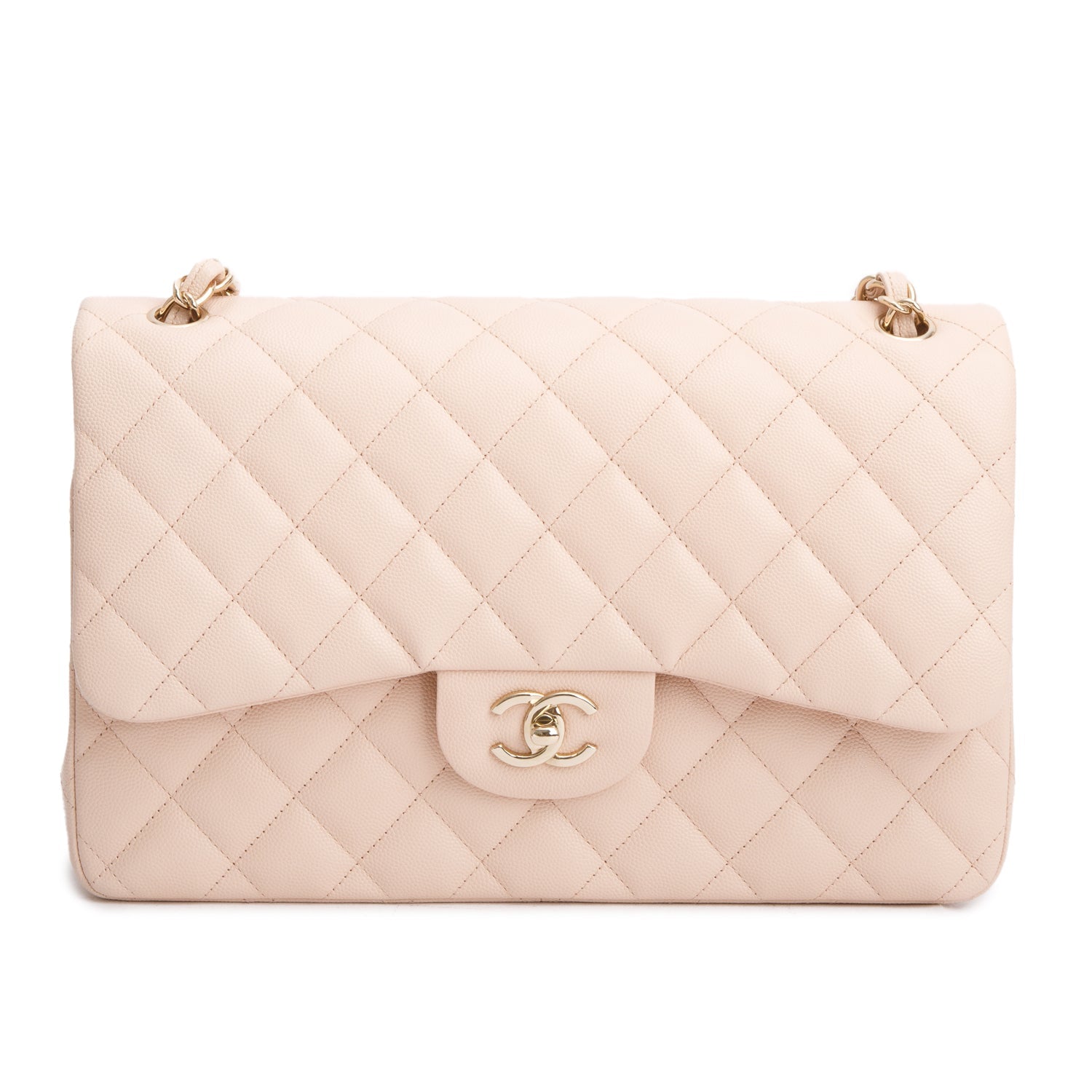 Chanel Quilted Caviar Classic Jumbo Double Leather Pink Travel Bag