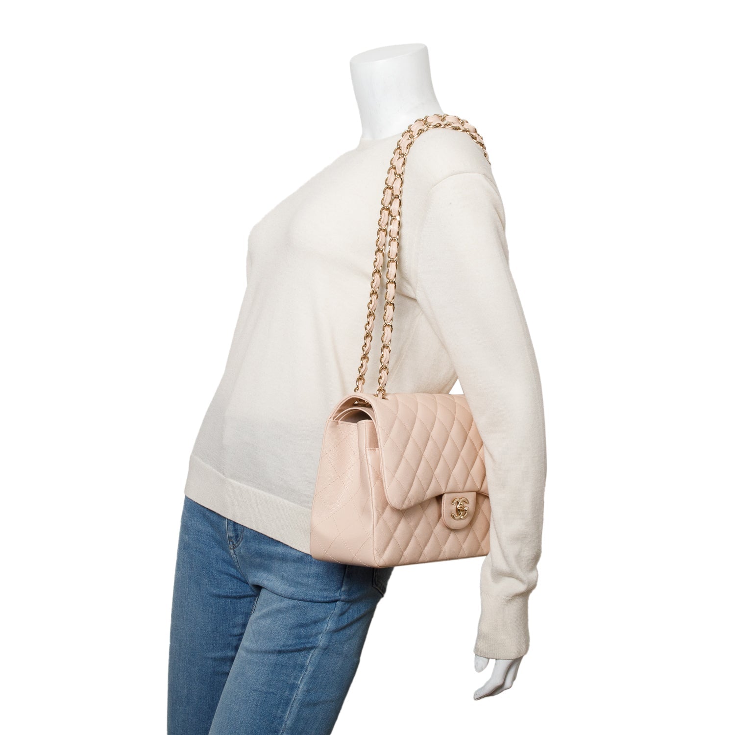Chanel Quilted Caviar Classic Jumbo Double Leather Pink Travel Bag