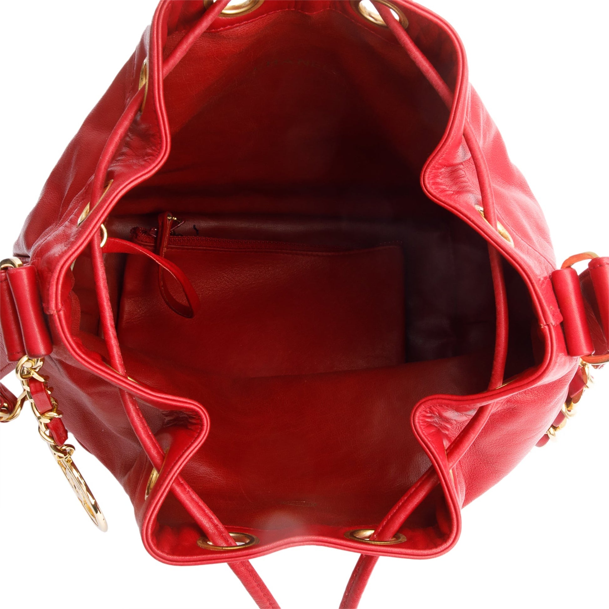 Chanel Quilted CC Bucket Leather Lambskin Red Travel Bag