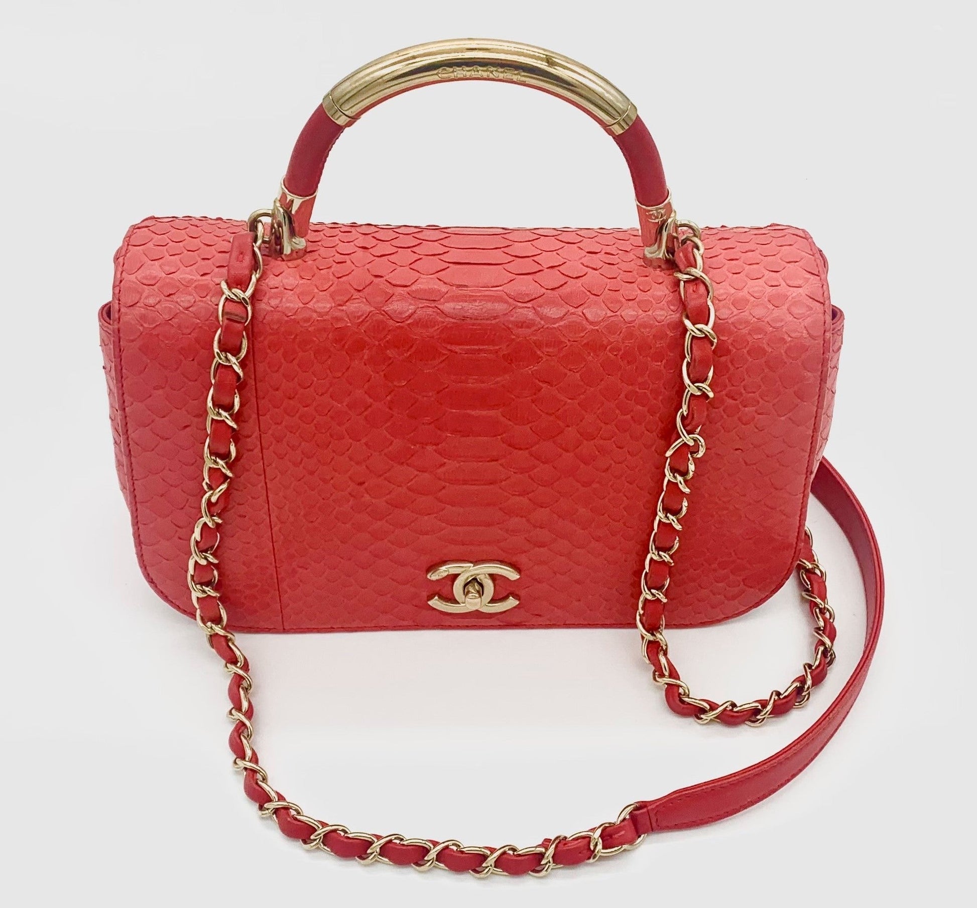 Chanel PYTHON FLAP Red Shoulder Bag