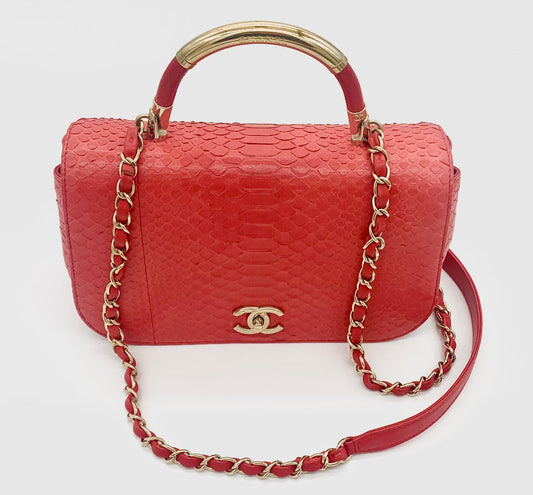 Chanel PYTHON FLAP Red Shoulder Bag