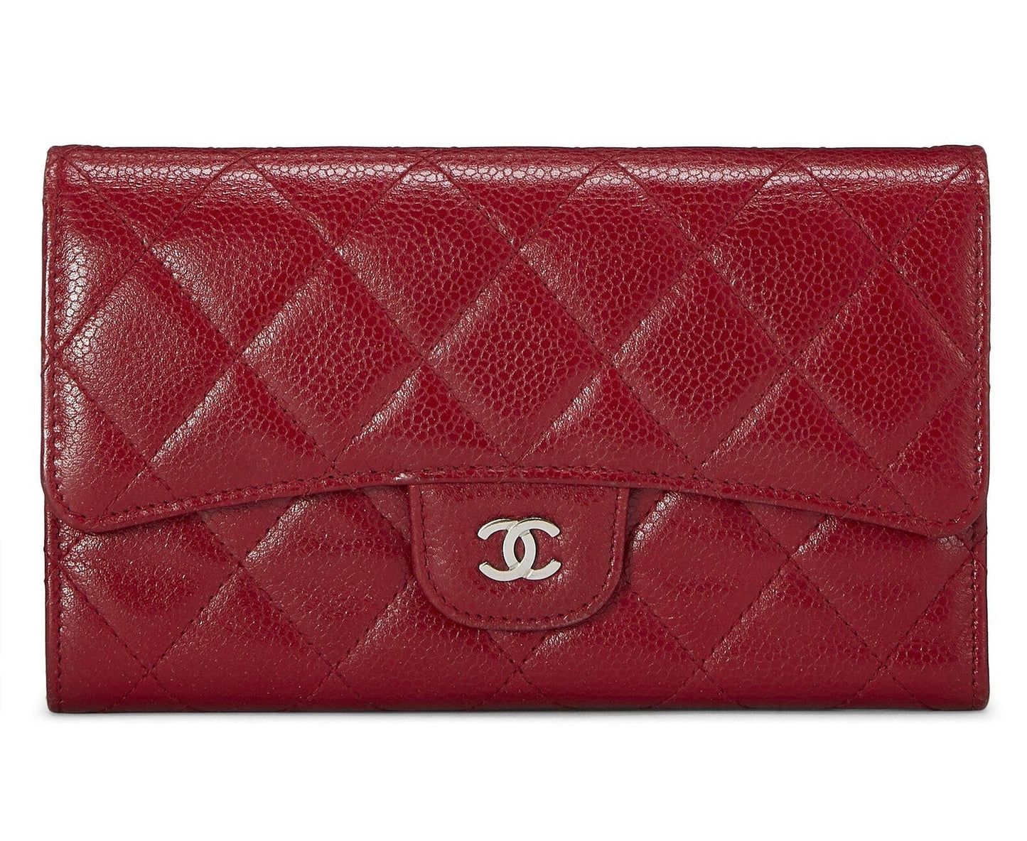 Chanel Caviar Quilted Red Flap Trifold Wallet Handbag