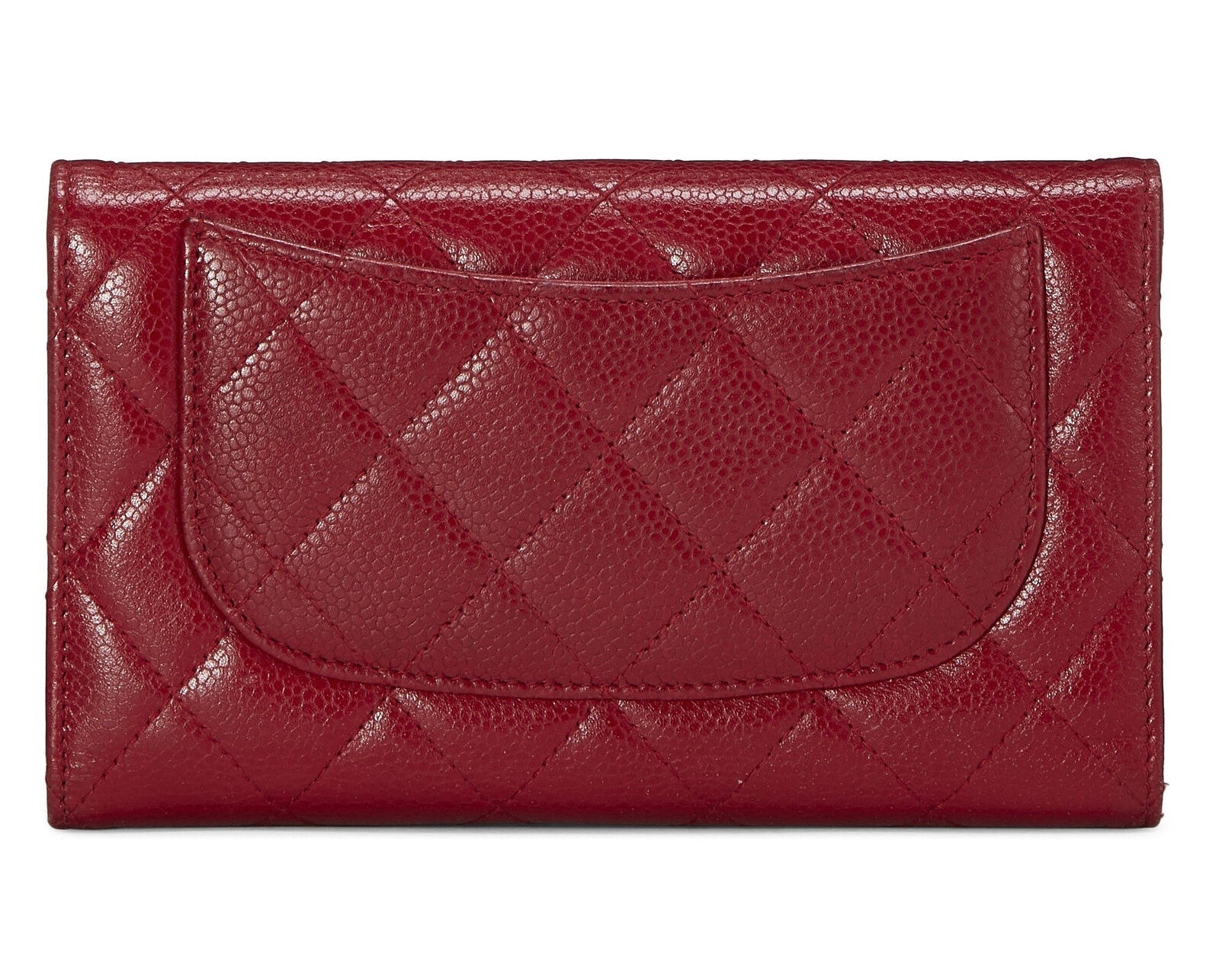 Chanel Caviar Quilted Red Flap Trifold Wallet Handbag