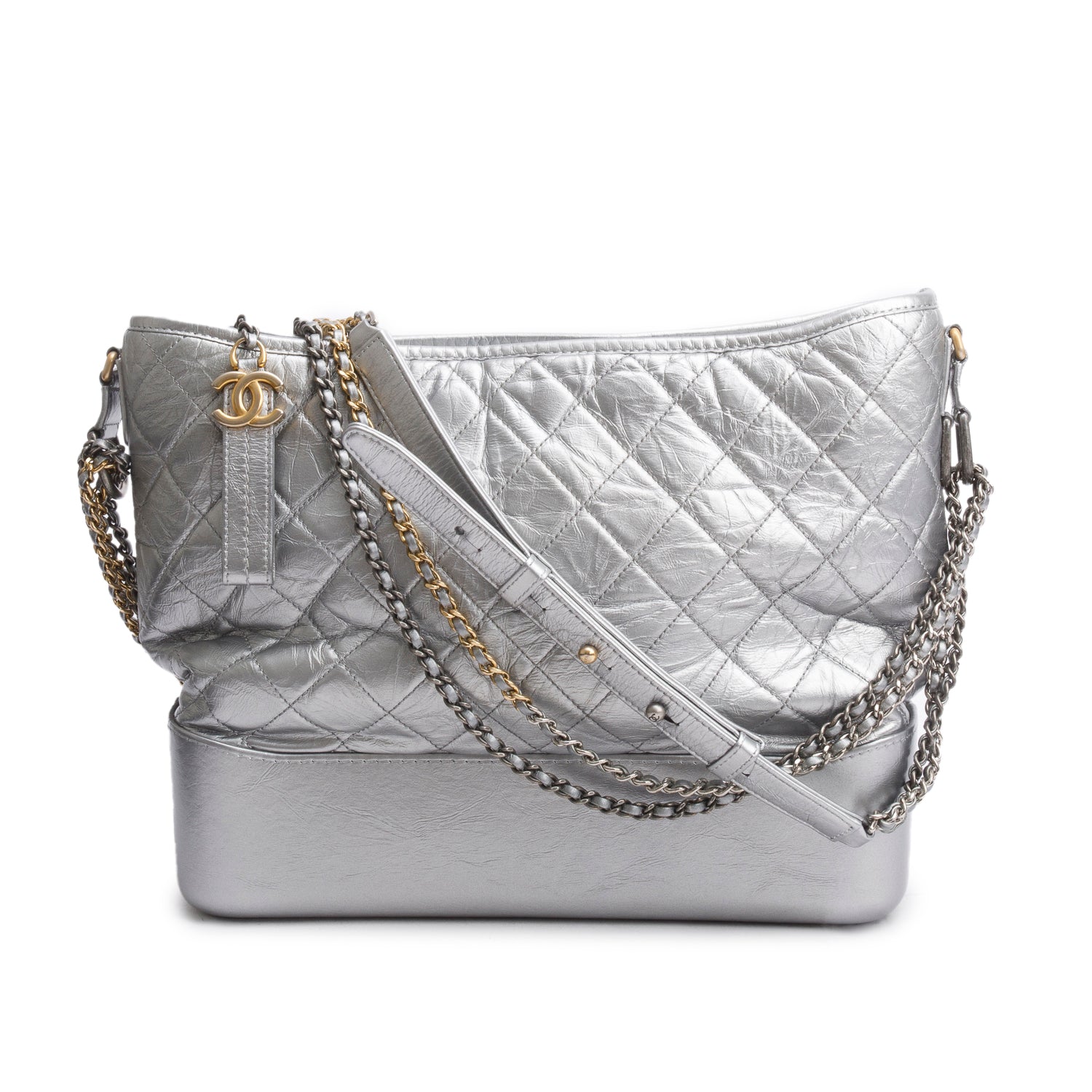 Louis Vuitton Chanel dium Gabrielle Hobo Calfskin Silver Travel Bag