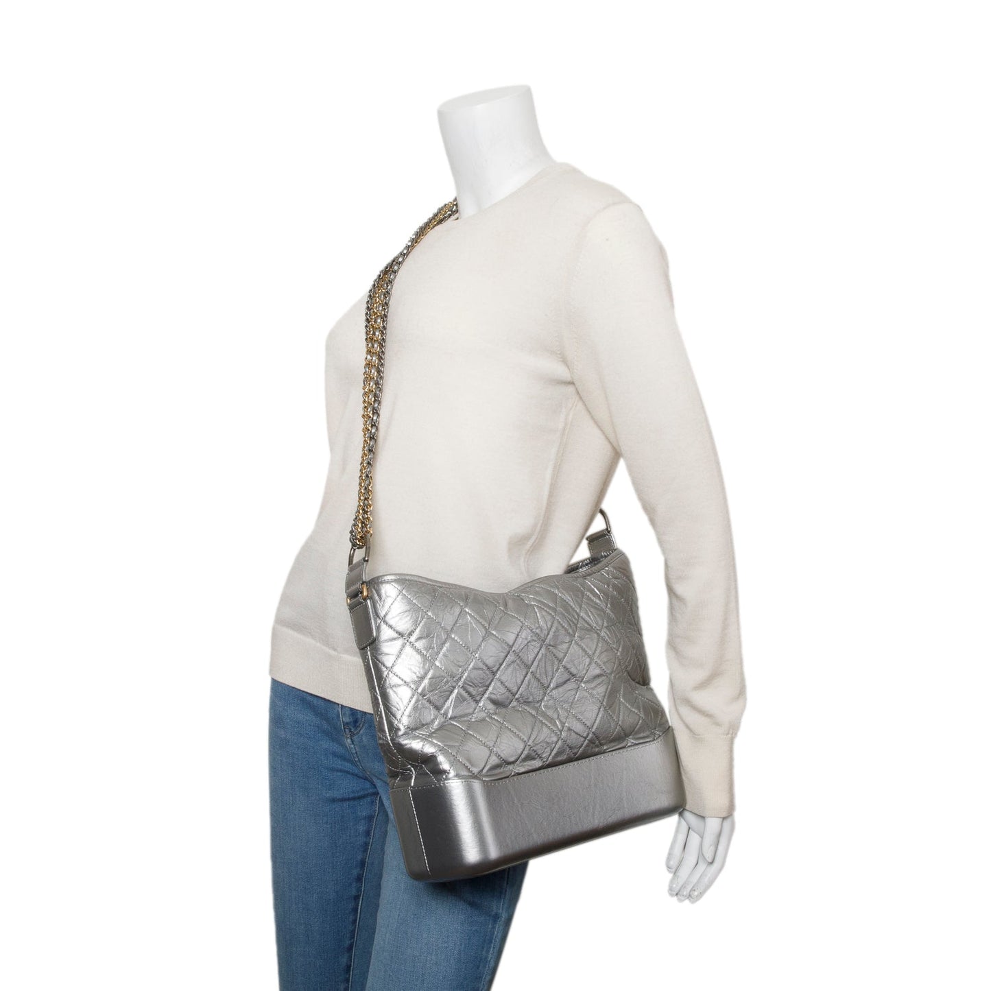 Louis Vuitton Chanel dium Gabrielle Hobo Calfskin Silver Travel Bag