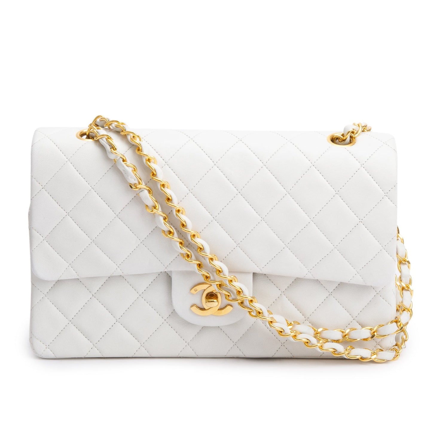 Chanel Quilted Classic Double Flap Leather Lambskin White Travel Bag