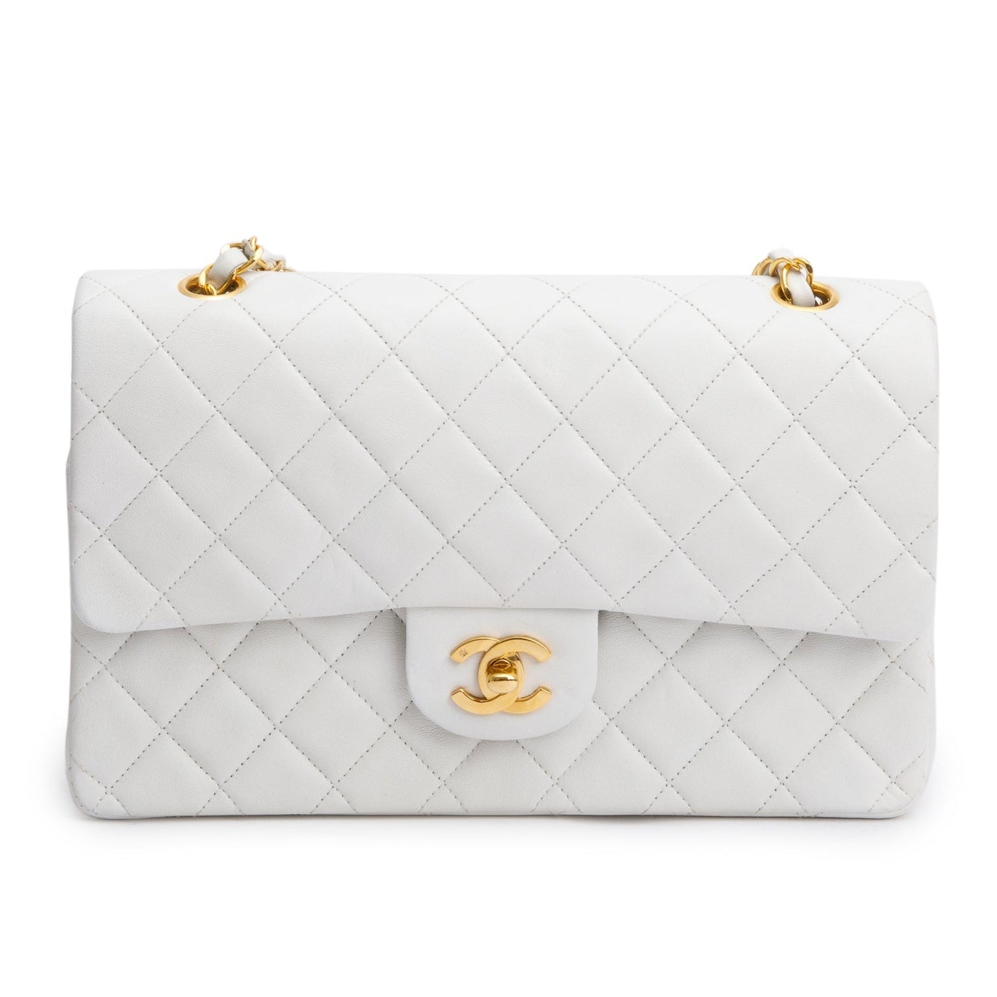 Chanel Quilted Classic Double Flap Leather Lambskin White Travel Bag