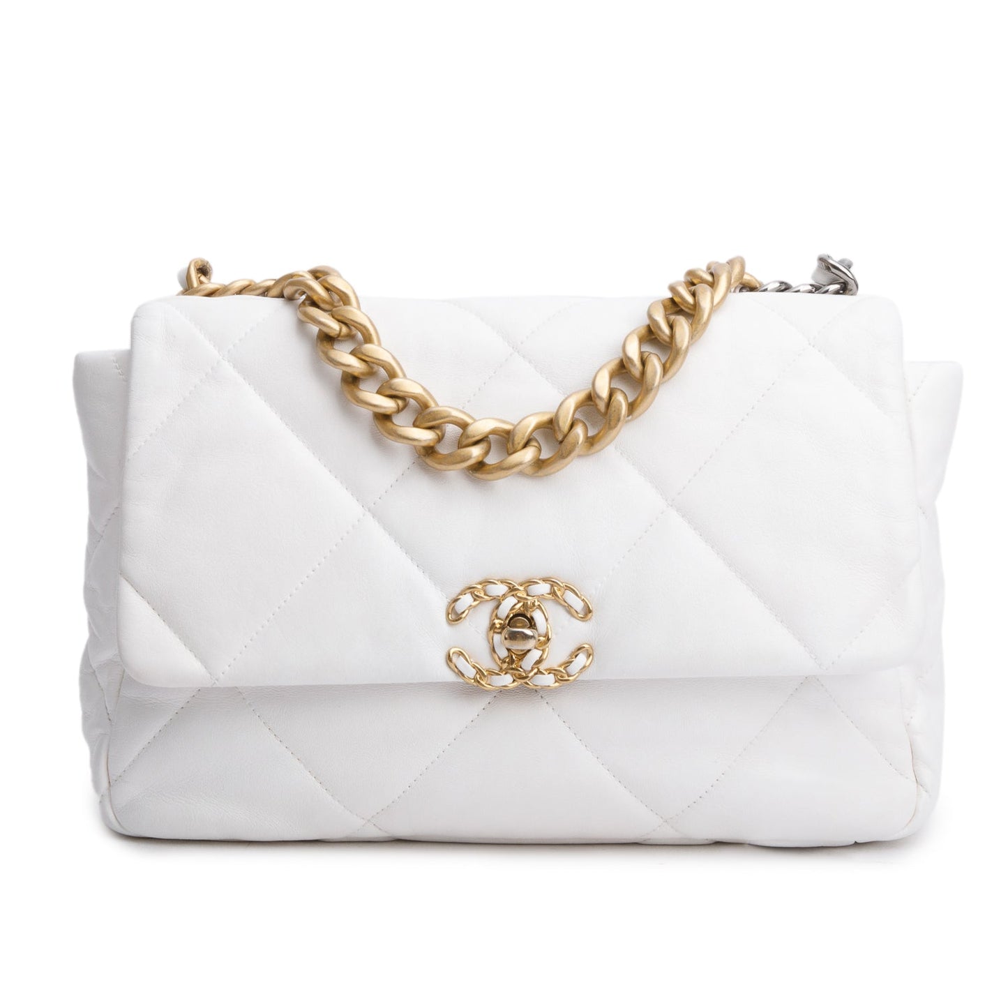 Chanel Quilted 19 Flap Lambskin White Travel Bag
