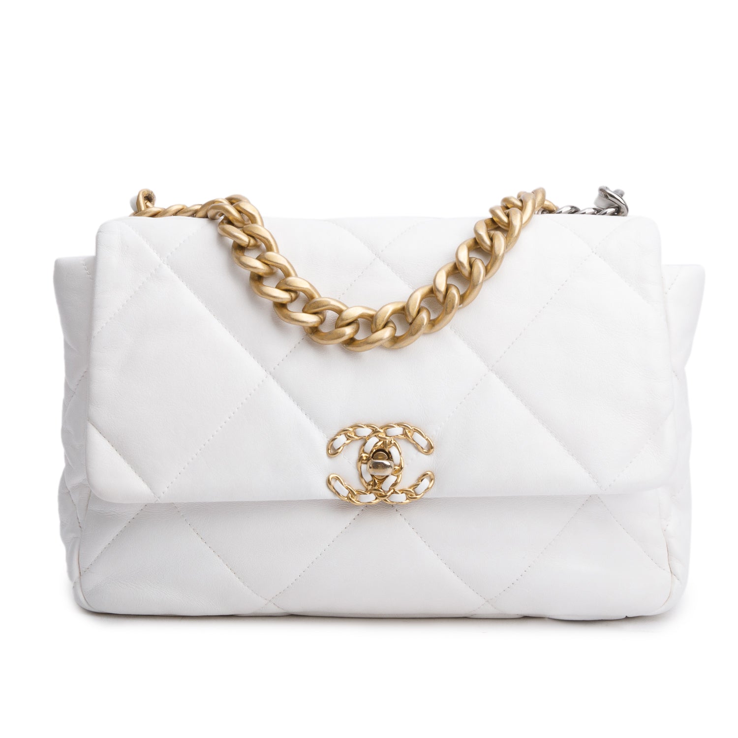 Chanel Quilted 19 Flap Lambskin White Travel Bag