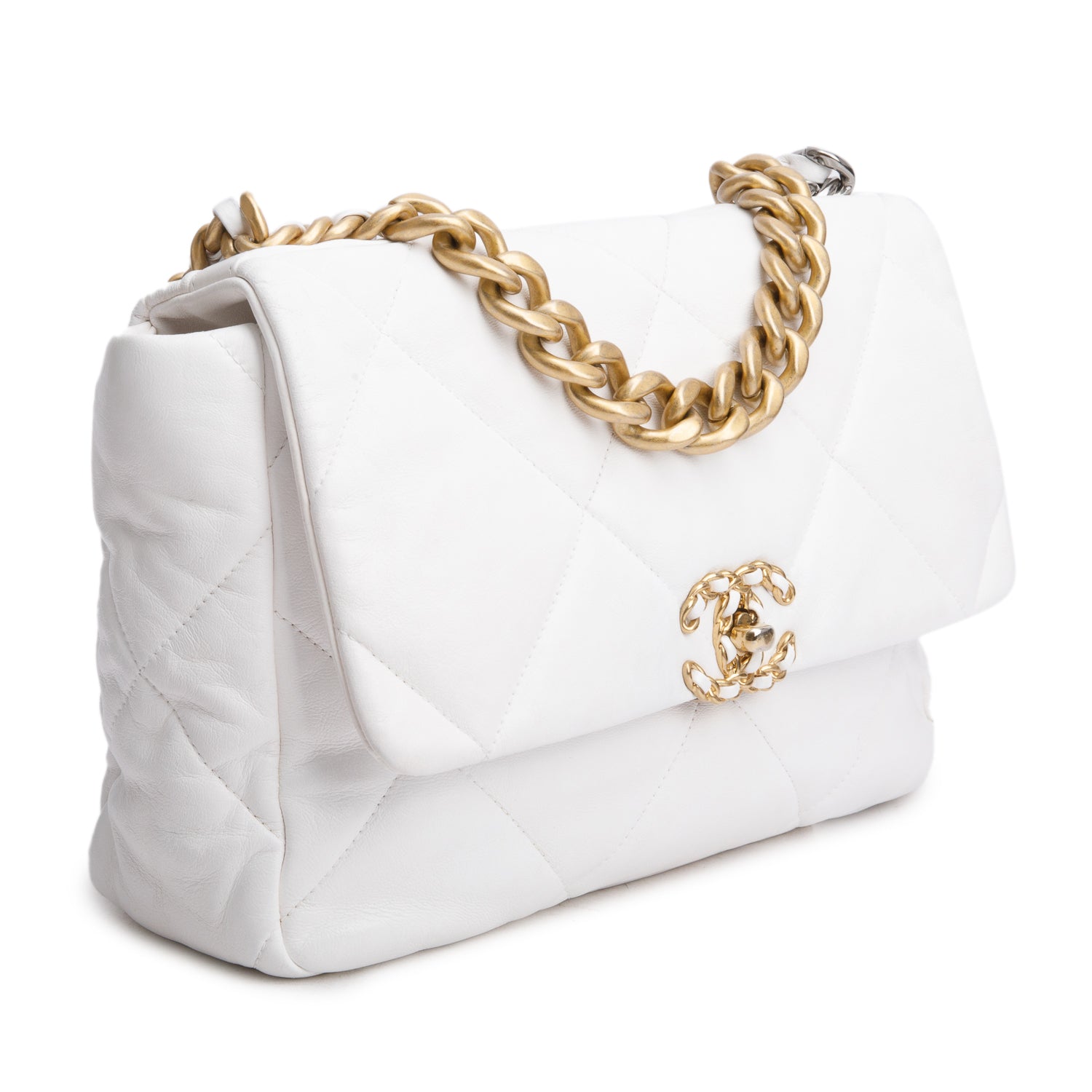 Chanel Quilted 19 Flap Lambskin White Travel Bag