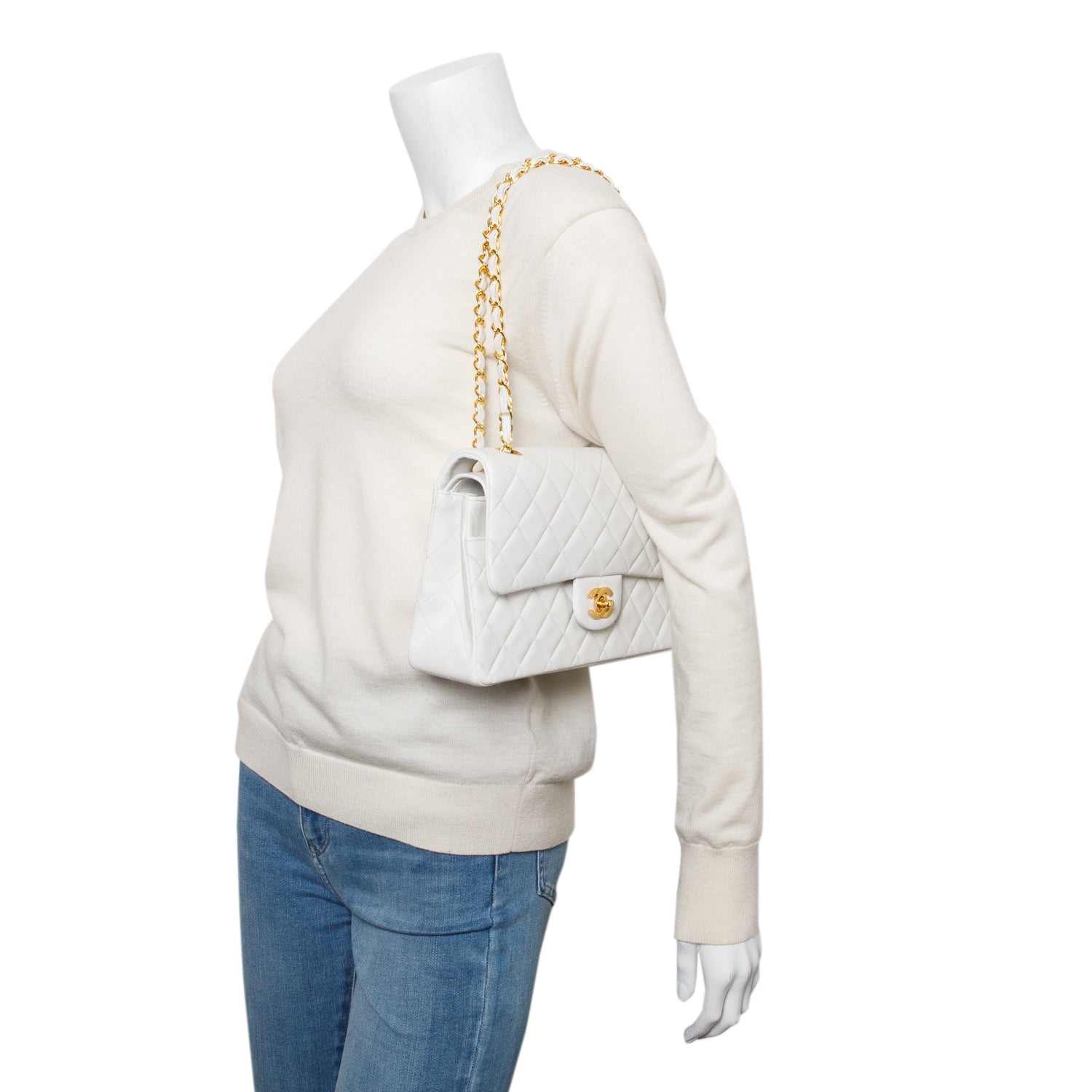 Chanel Quilted Classic Double Flap Leather Lambskin White Travel Bag