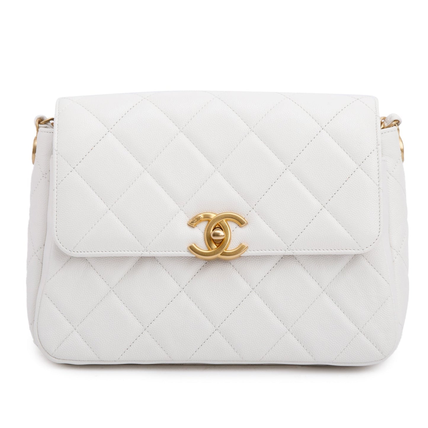 Chanel Quilted Caviar CC Side Note Leather White Travel Bag