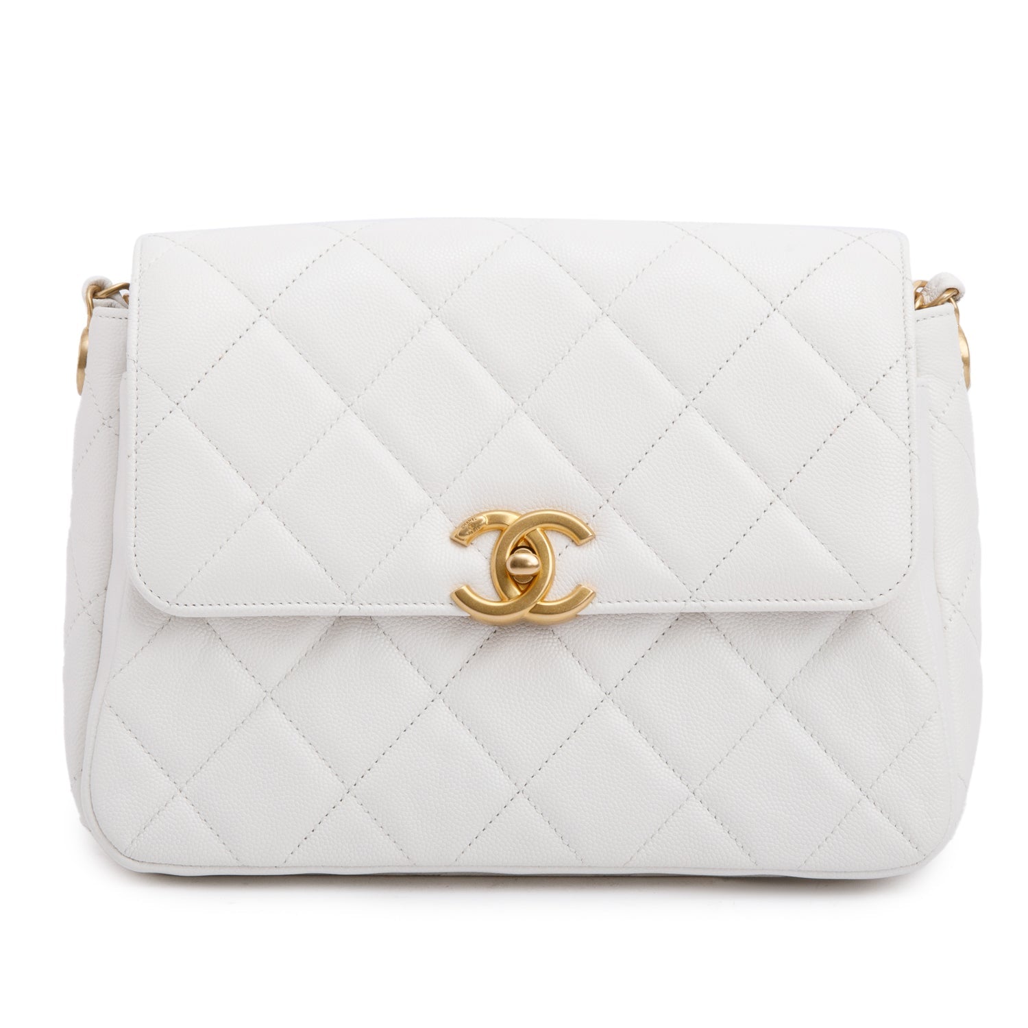 Chanel Quilted Caviar CC Side Note Leather White Travel Bag
