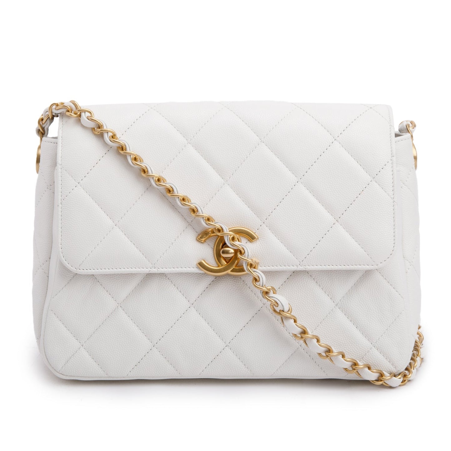 Chanel Quilted Caviar CC Side Note Leather White Travel Bag