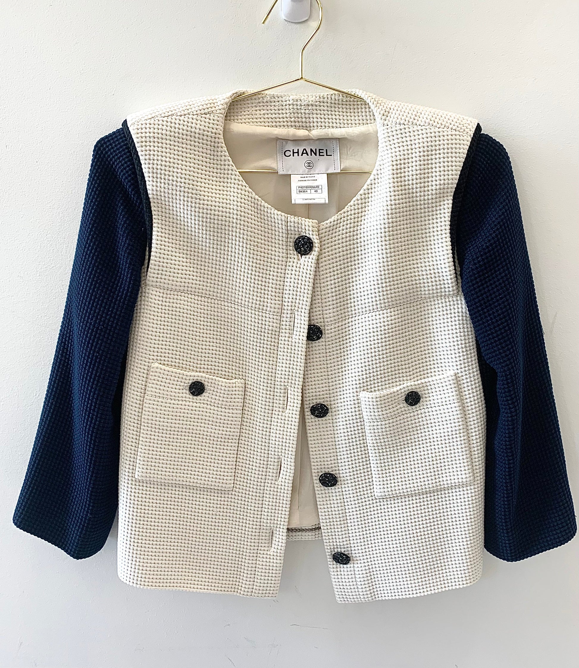 Chanel White And Blue Blazer Bag