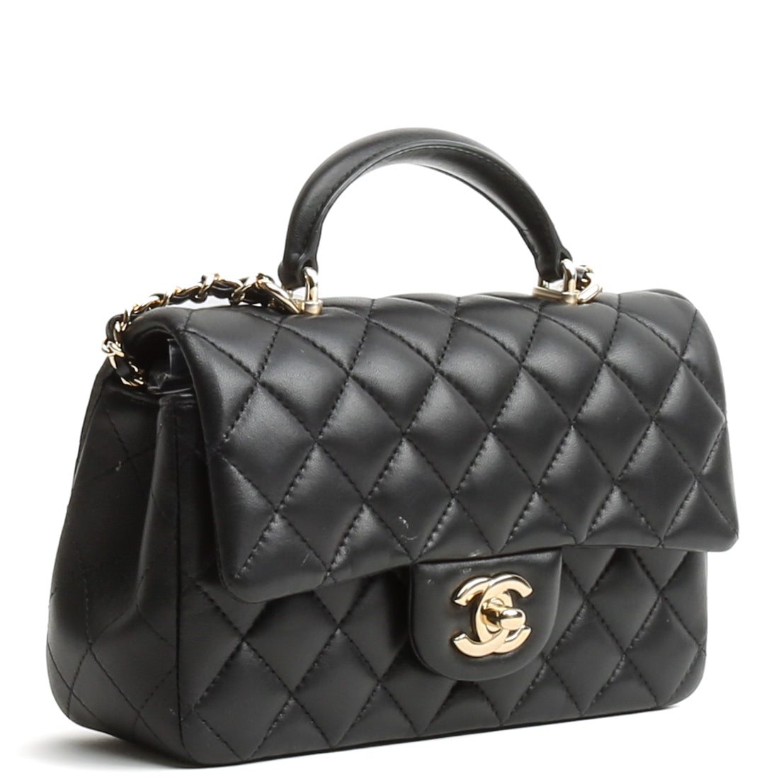 CHANEL Rectangular Mini Top Handle Flap Bag - Black