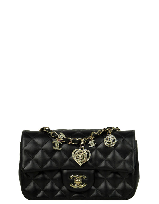 Chanel Black Valentine Charms Mini Rectangular Flap