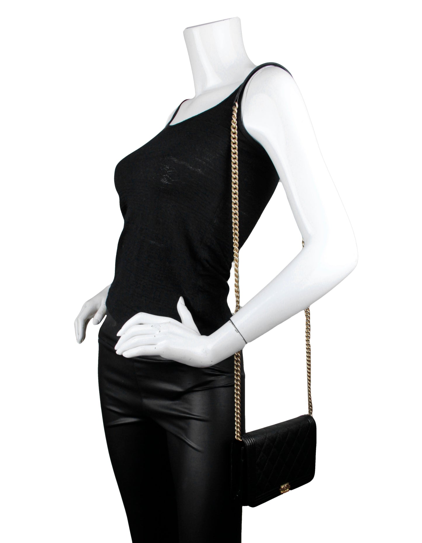 Chanel Black Caviar Boy Wallet on Chain WOC Crossbody Bag