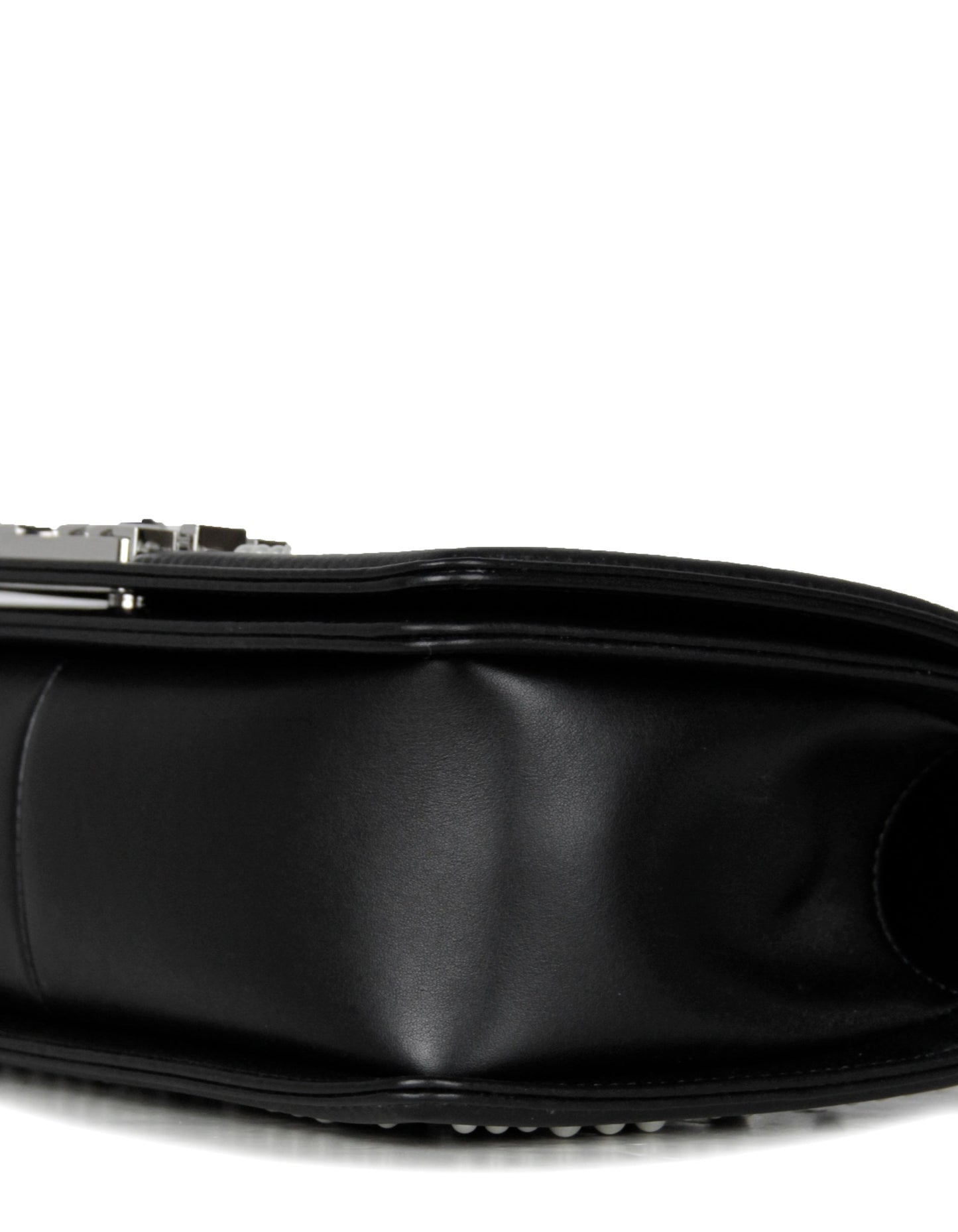 Chanel Black Calfskin Leather Chevron Pearl Boy Bag