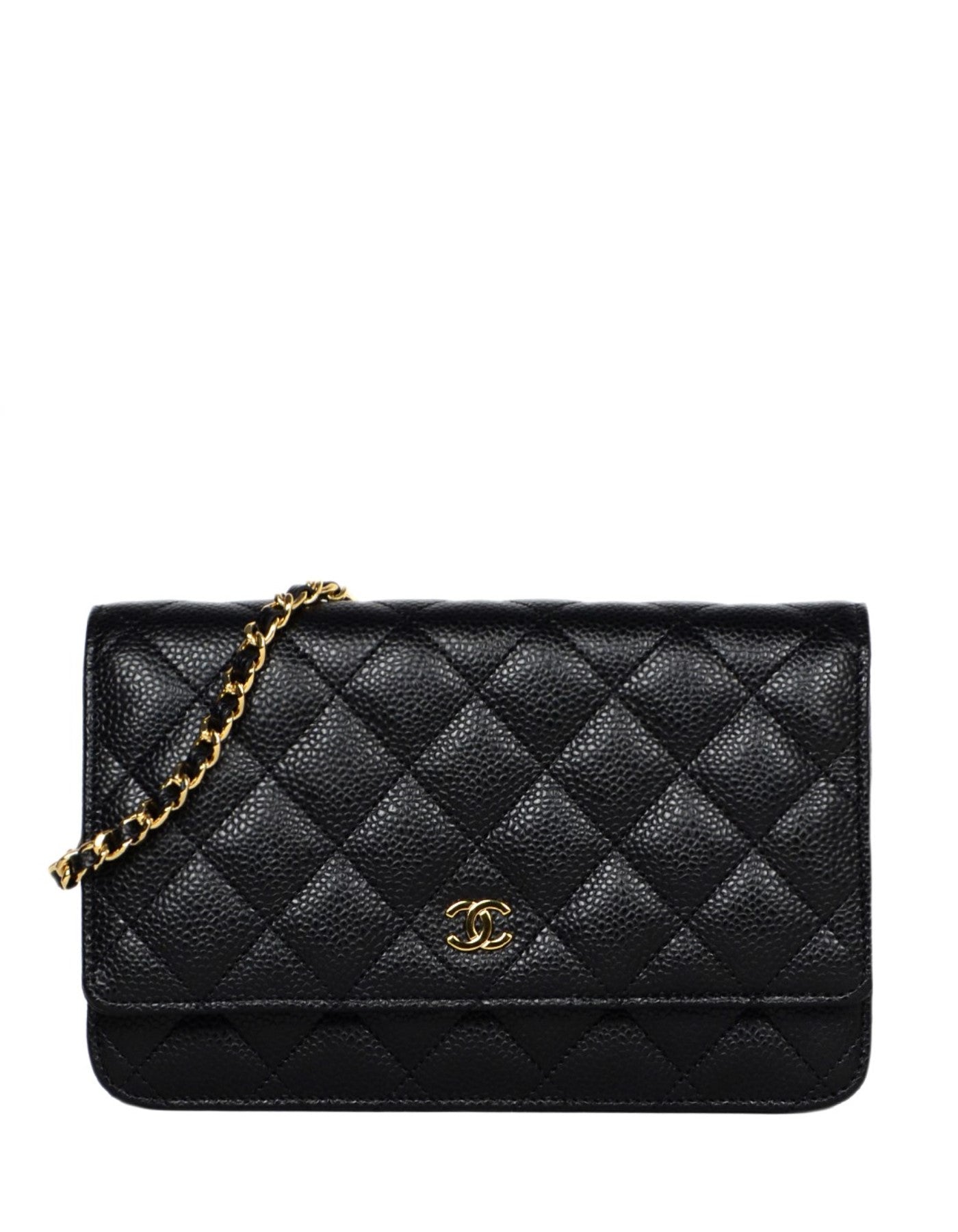 Chanel Black Caviar Leather Quilted Wallet on Chain WOC Women