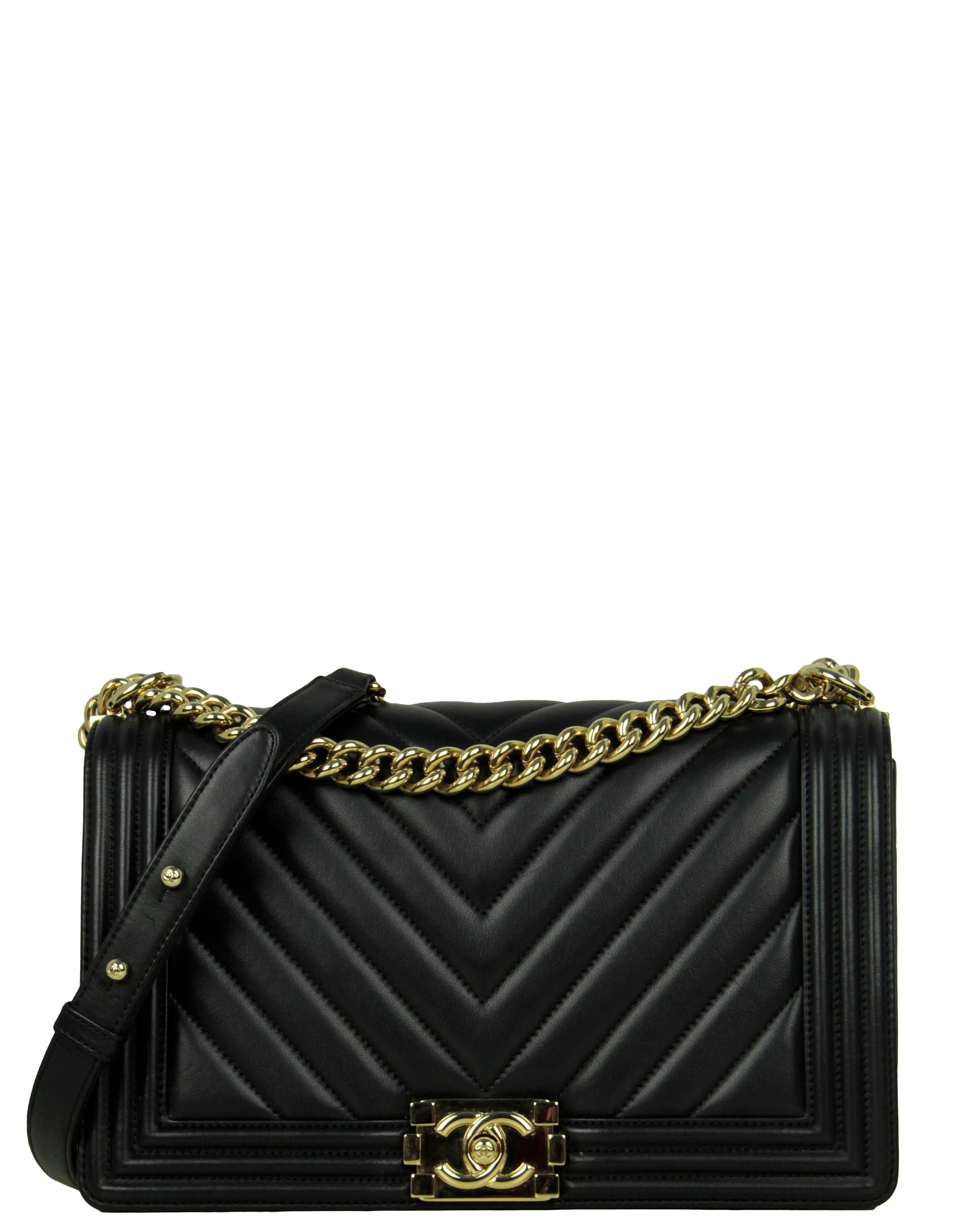 Chanel Black Chevron Lambskin Leather New Medium Boy Bag
