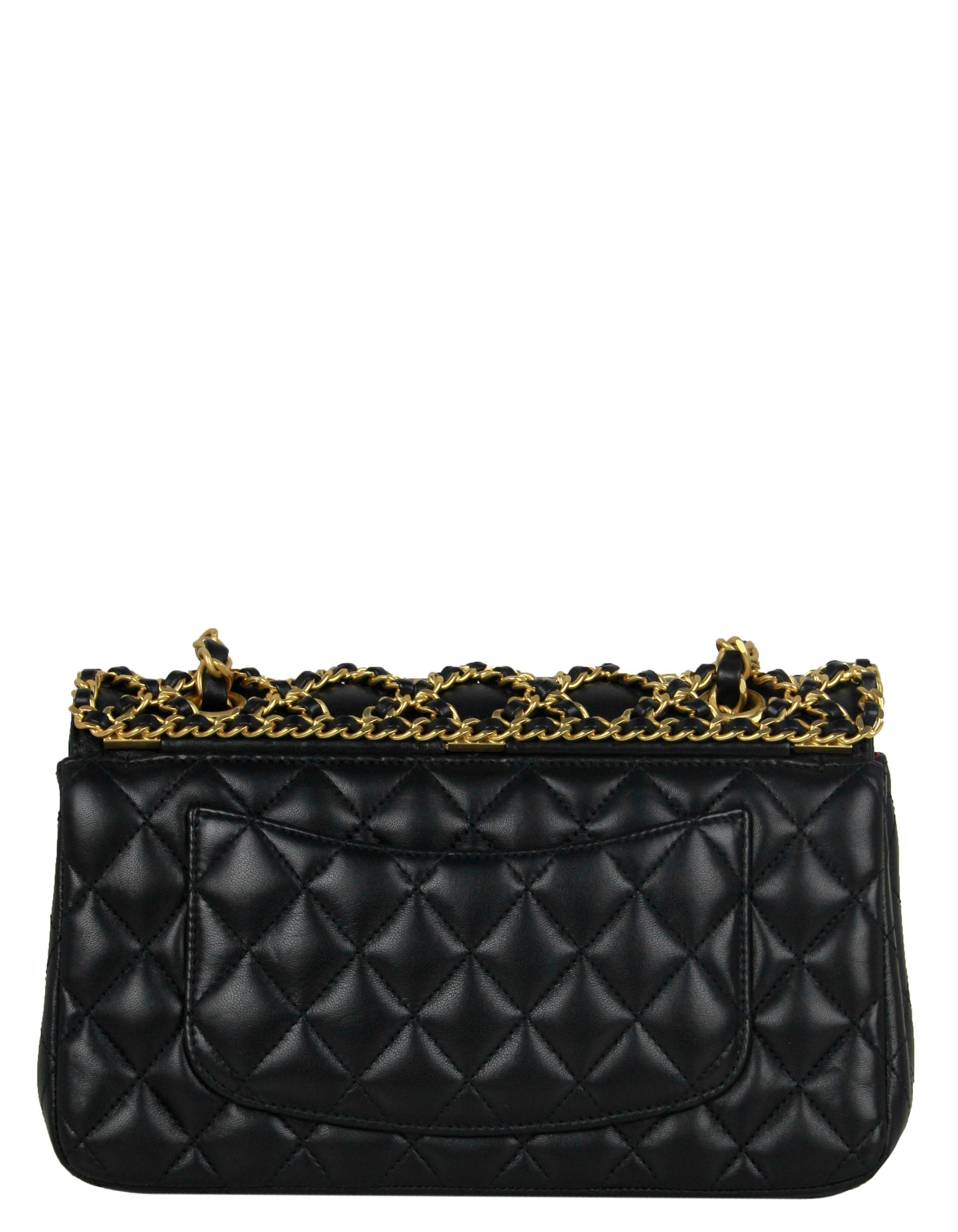 Chanel Black Lambskin Leather Classic Cage Woven Chain Flap Bag