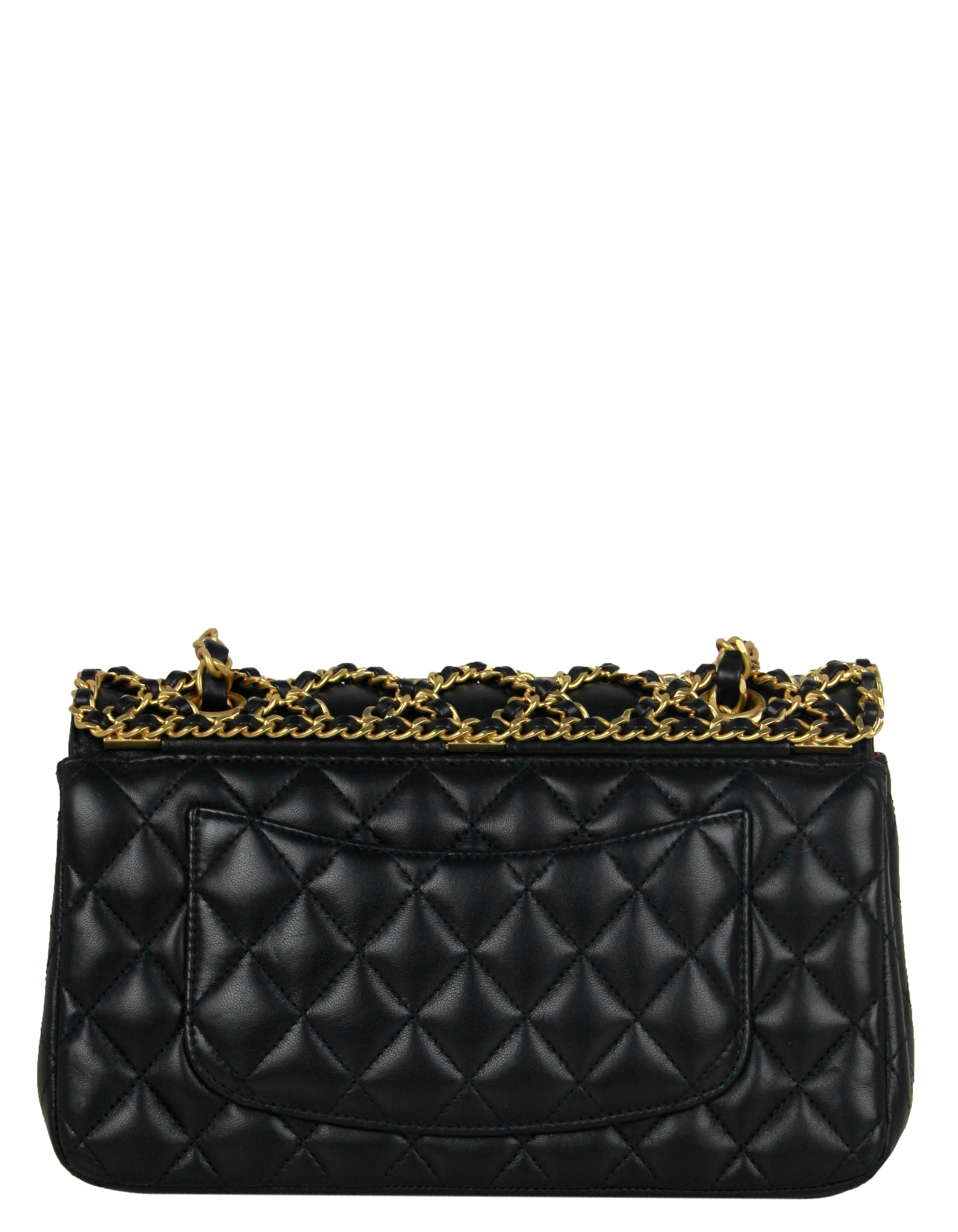 Chanel Black Lambskin Leather Classic Cage Woven Chain Flap Bag