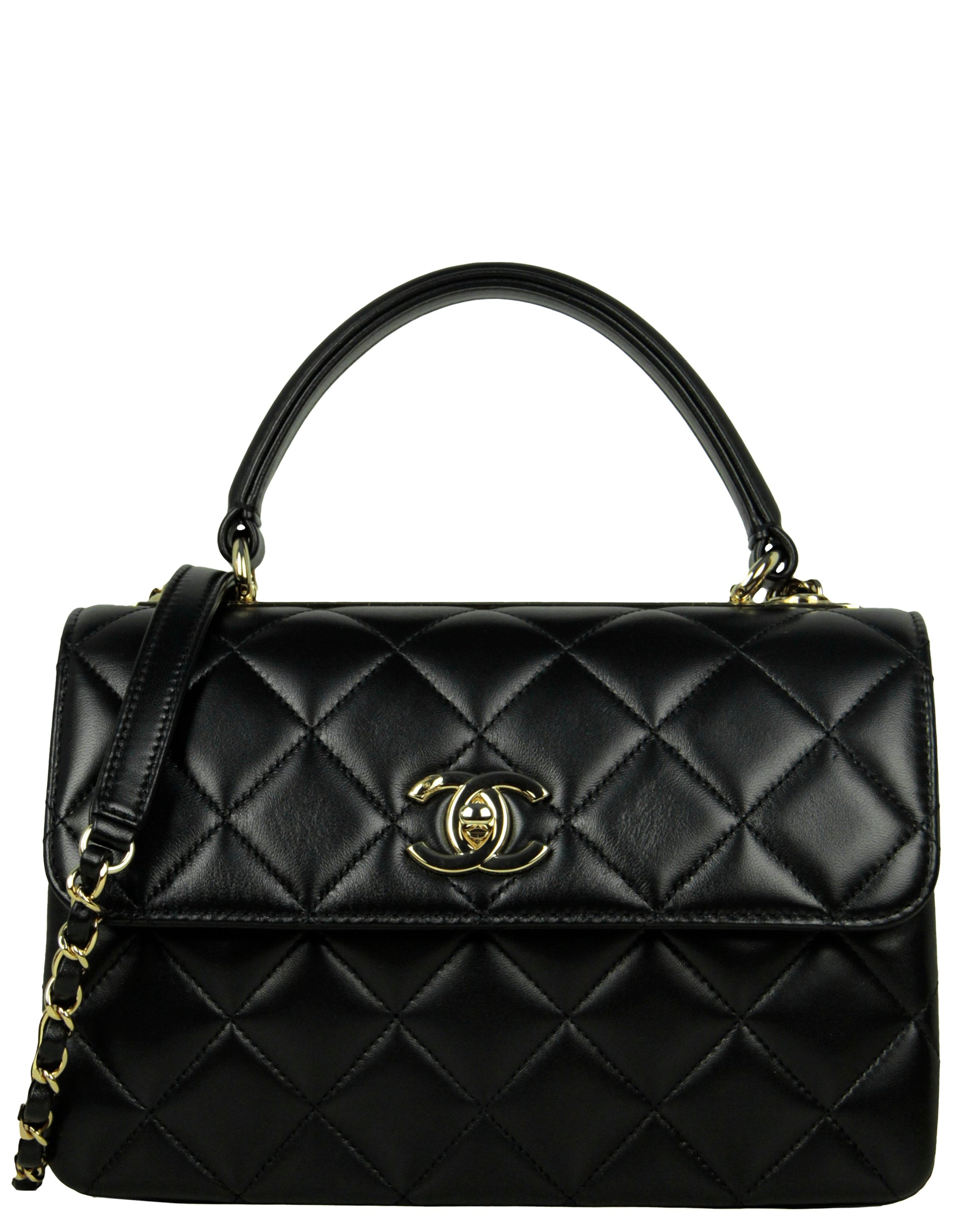 Chanel Black Lambskin Quilted Small Trendy Cc Dual Handle Flap Bag