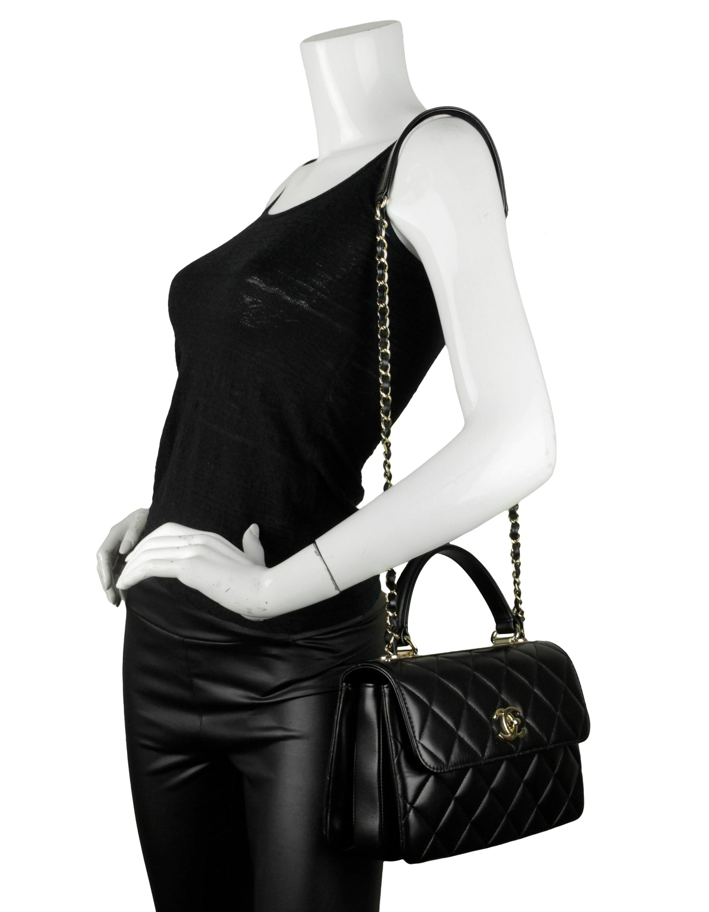 Chanel Black Lambskin Quilted Small Trendy Cc Dual Handle Flap Bag