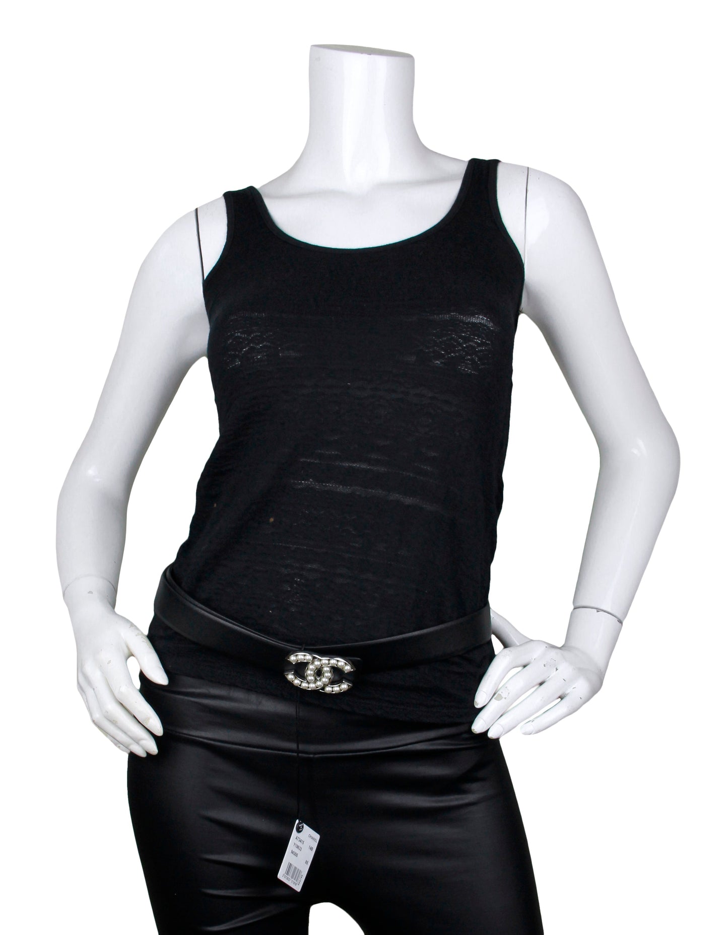 Chanel Black Leather Leather Pearl Cc Logo Belt Sz 85 Bag
