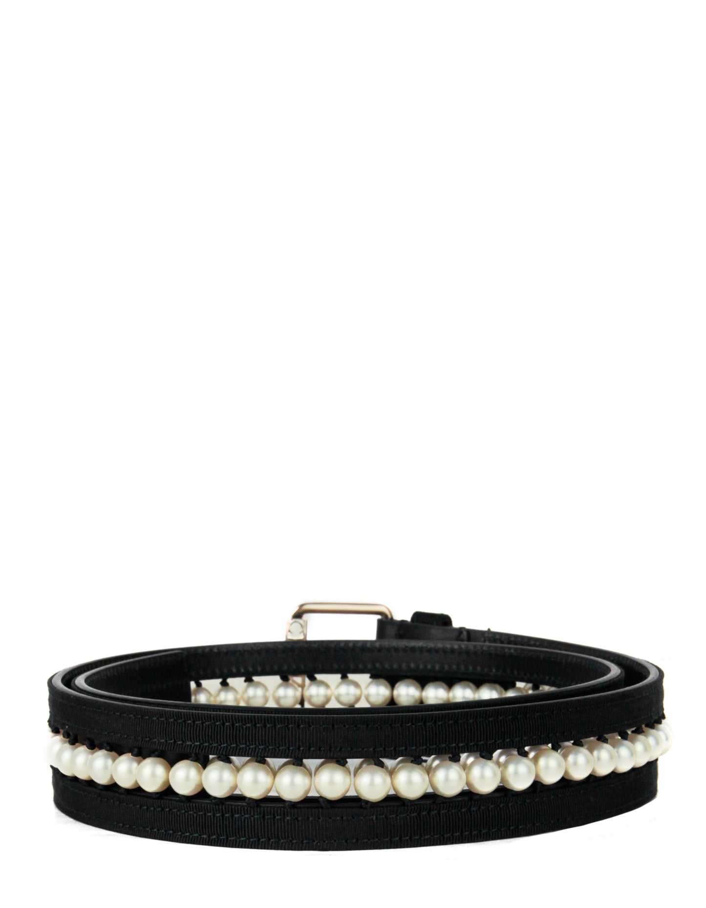 Chanel Nwt Black Leather & Grosgrain Pearl Belt Sz 90 Bag