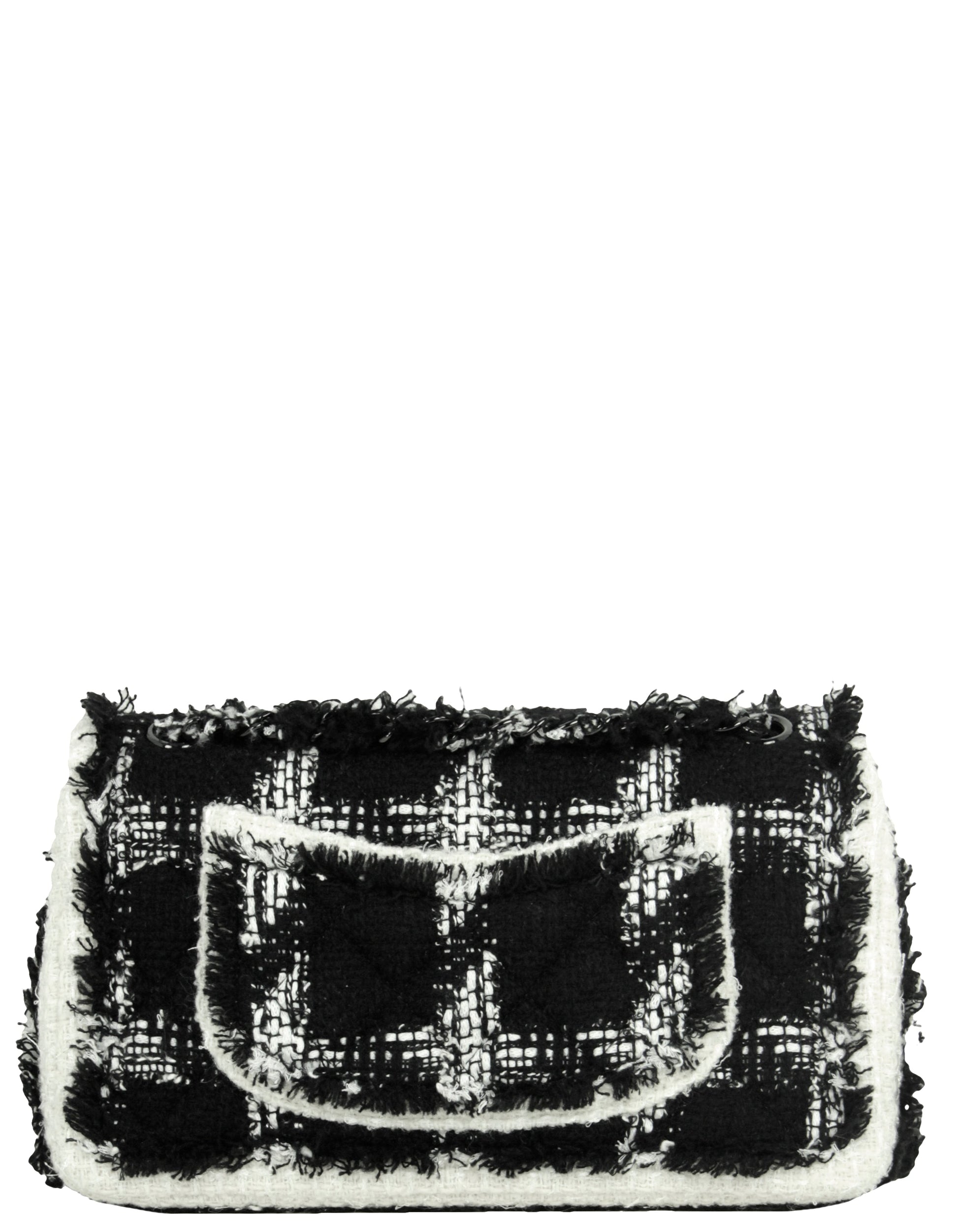Chanel 2020 Black/white Tweed Medium Classic Double Flap Women Shoes