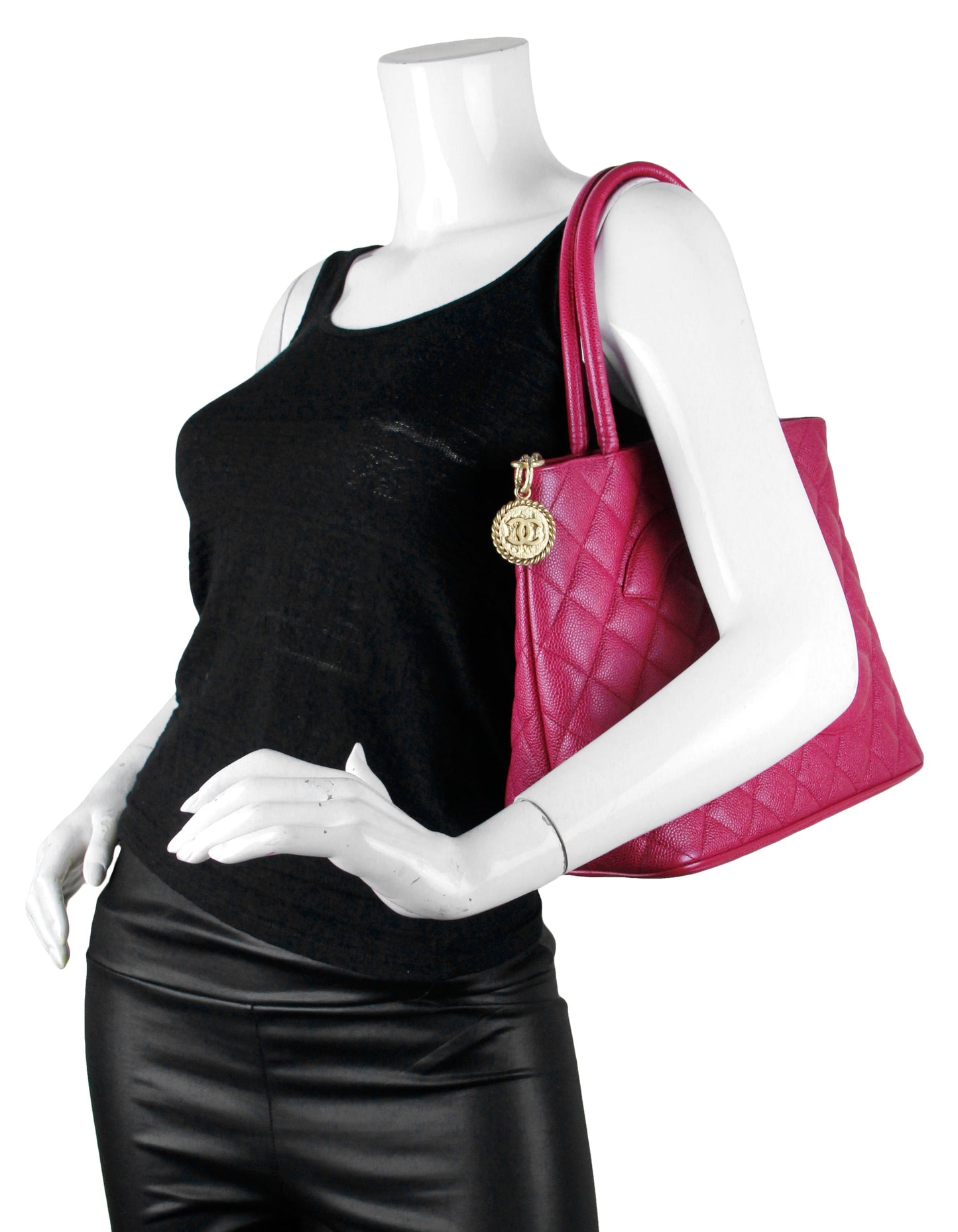 Chanel Dark Pink Caviar Leather CC Medallion Women Shoes
