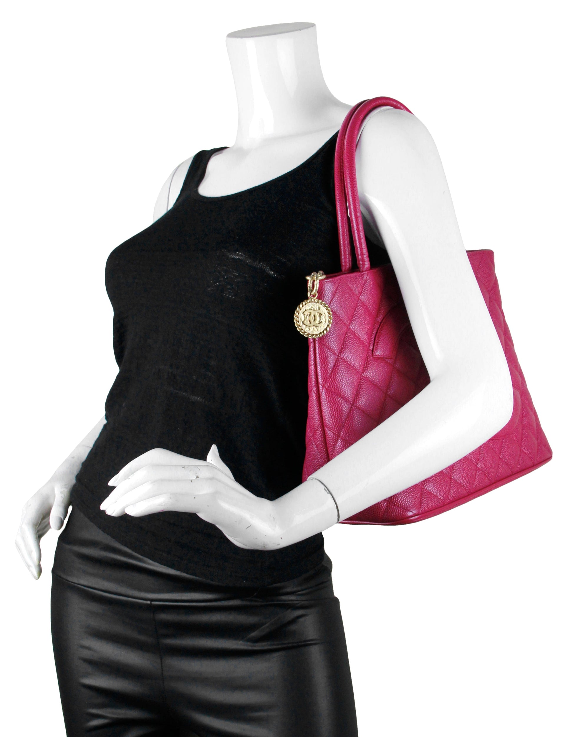 Chanel Dark Pink Caviar Leather CC Medallion Women Shoes
