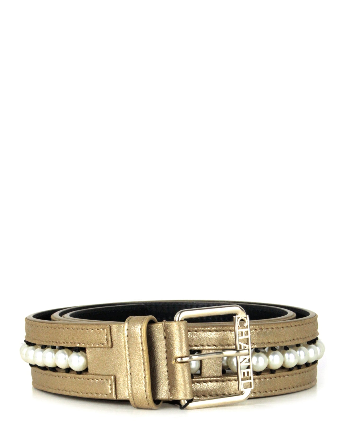 Chanel Nwt Gold Leather & Grosgrain Pearl Belt Sz 90 Bag