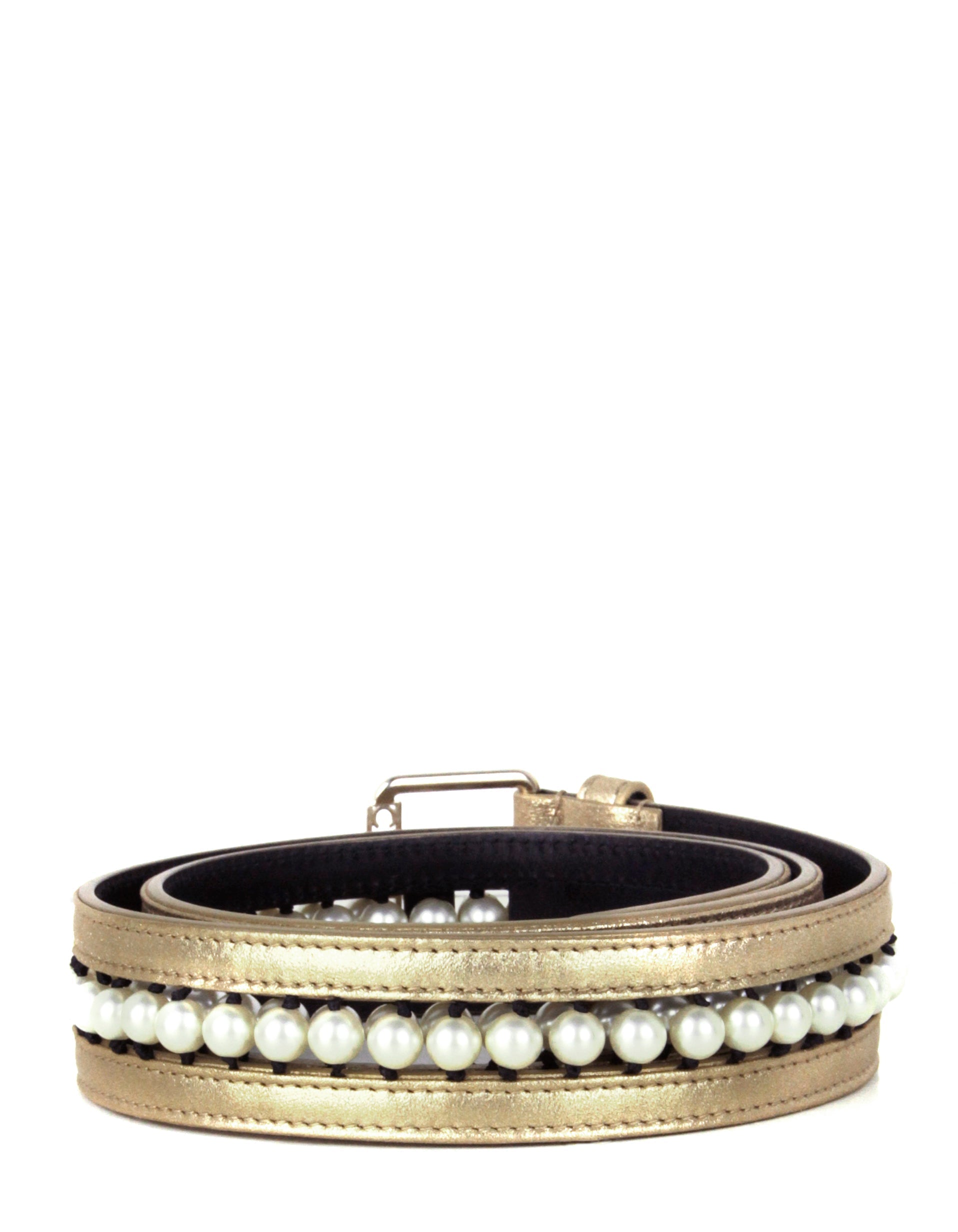 Chanel Nwt Gold Leather & Grosgrain Pearl Belt Sz 90 Bag