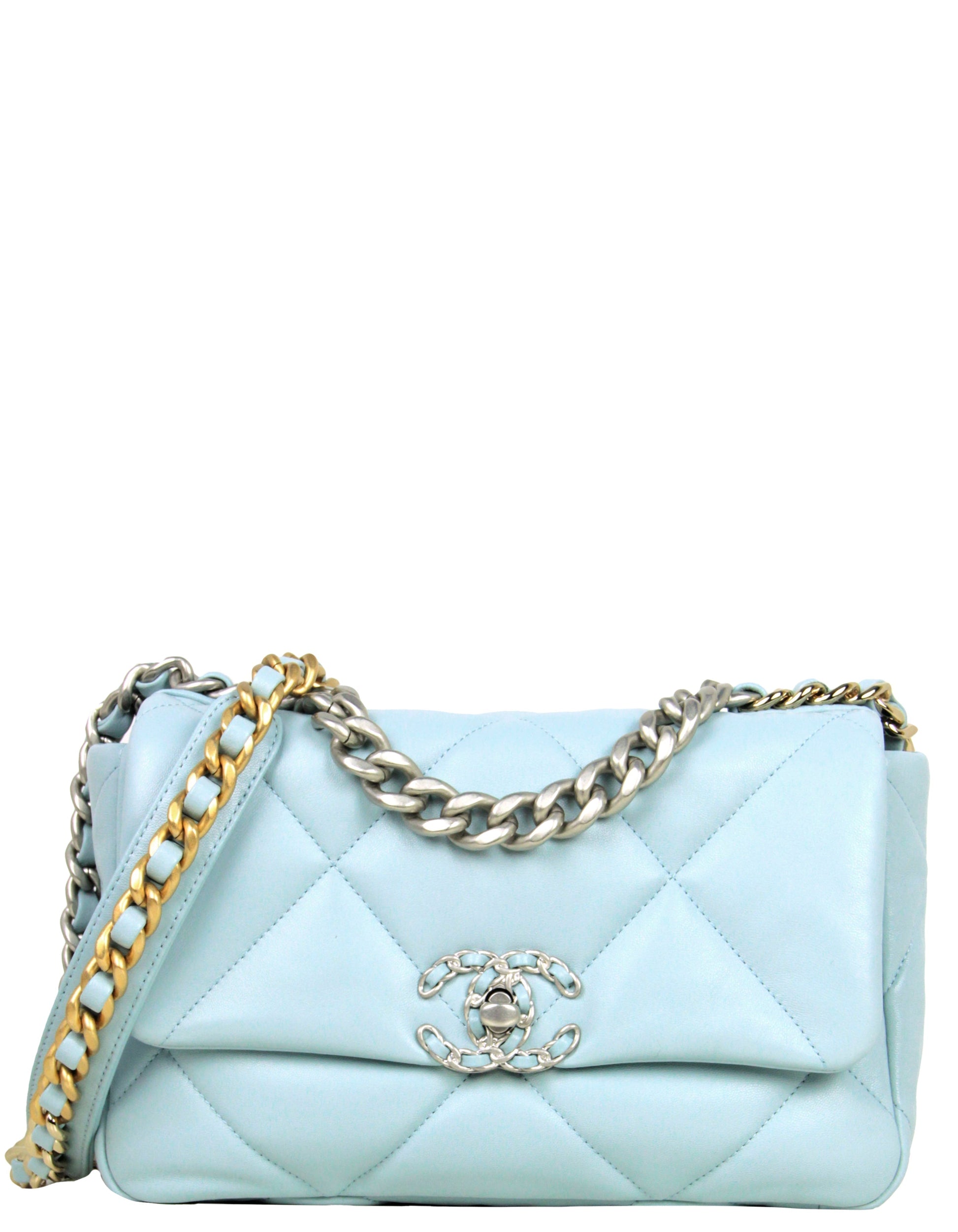Chanel Nwt Light Blue Lambskin Quilted Medium 19 Bag