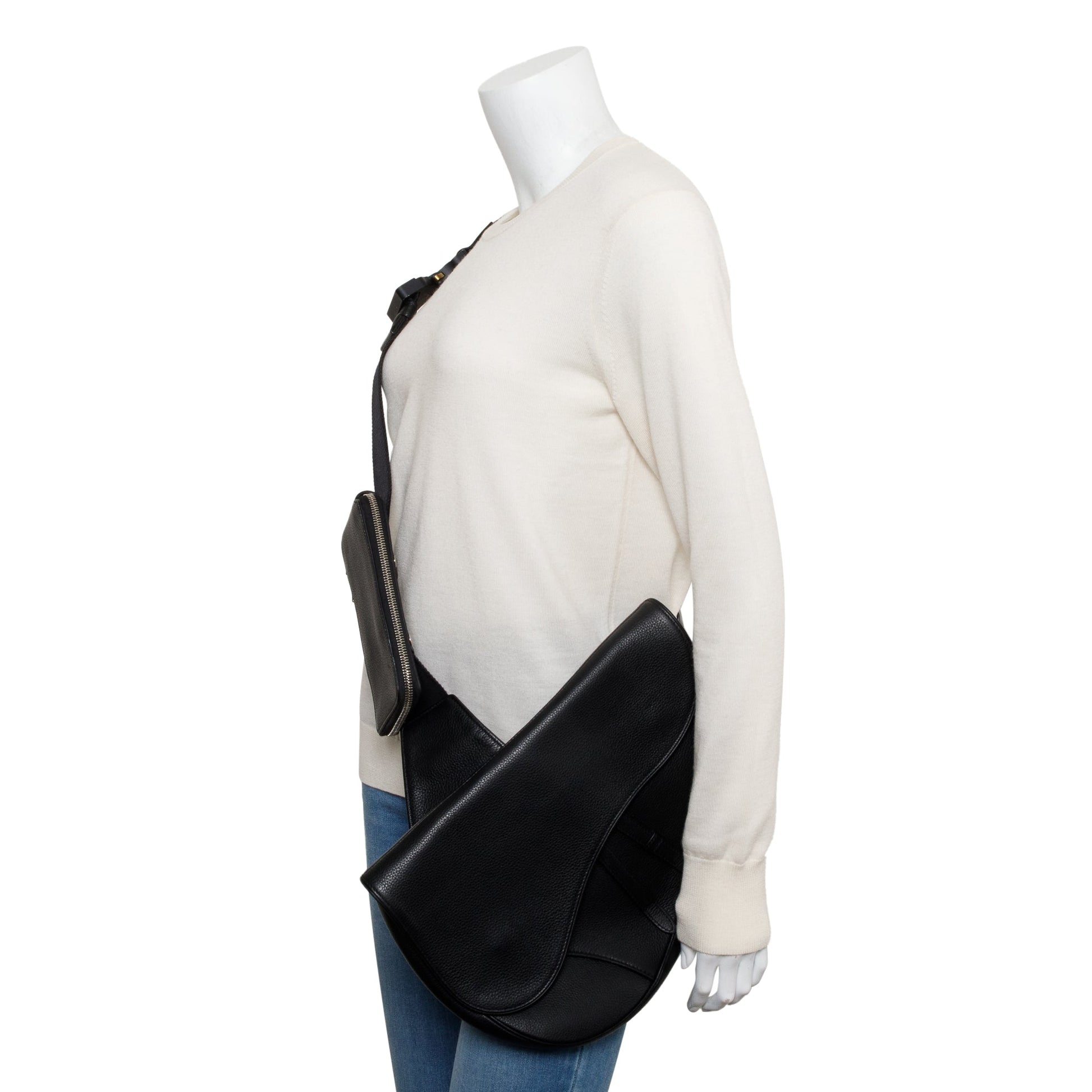 Dior Christian Saddle Bag Leather Black Travel Bag