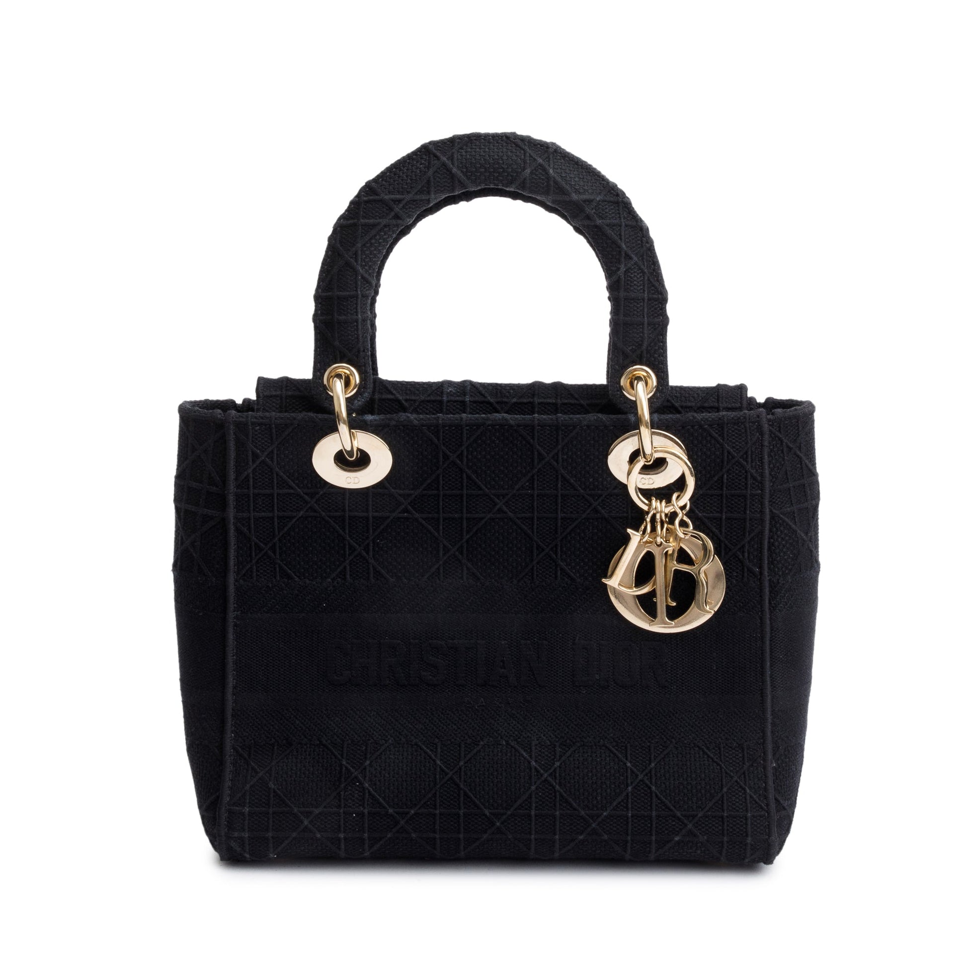Dior Christian Toile De Jouy Embroidery Lady D Black Medium Travel Bag