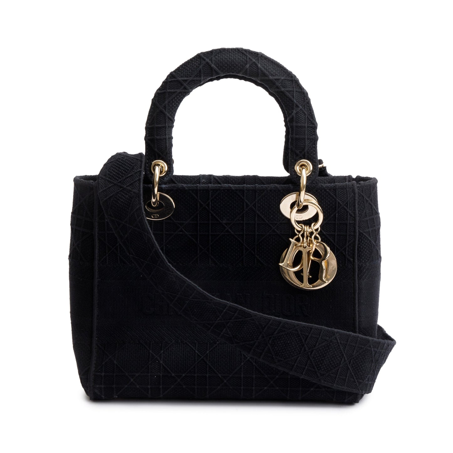 Dior Christian Toile De Jouy Embroidery Lady D Black Medium Travel Bag