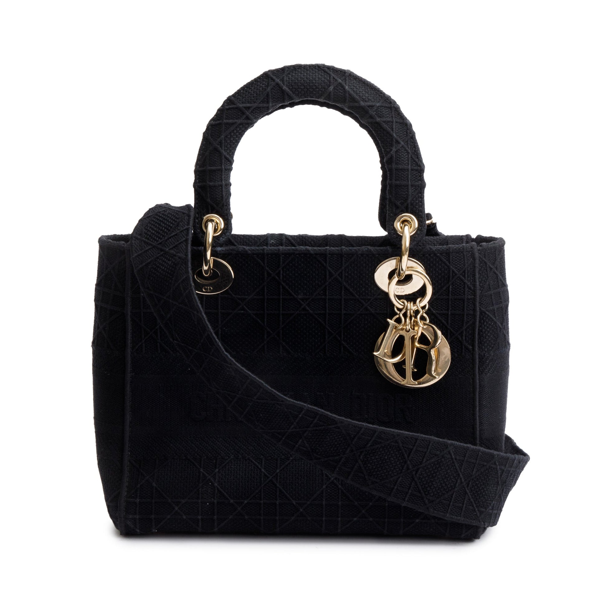Dior Christian Toile De Jouy Embroidery Lady D Black Medium Travel Bag